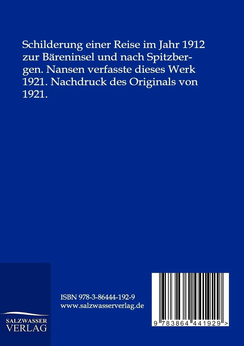 Rückseite: 9783864441929 | Spitzbergen | Fridtjof Nansen | Taschenbuch | Paperback | 360 S.