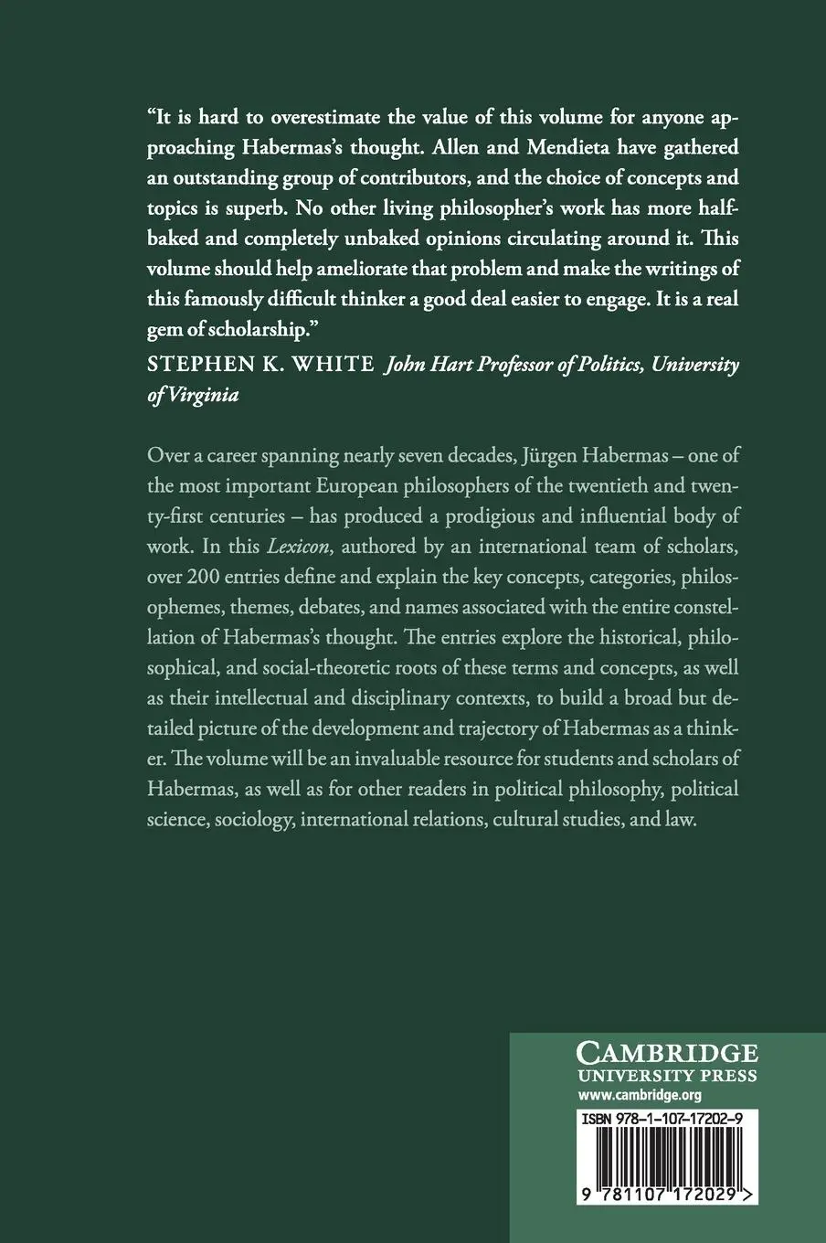 Rückseite: 9781107172029 | The Cambridge Habermas Lexicon | Amy Allen (u. a.) | Buch | Englisch