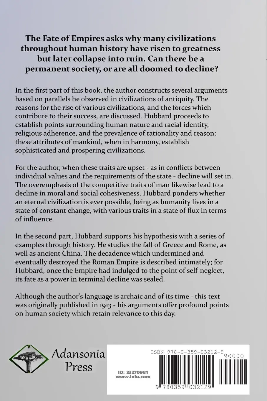 Rückseite: 9780359032129 | The Fate of Empires | Arthur John Hubbard | Taschenbuch | Englisch