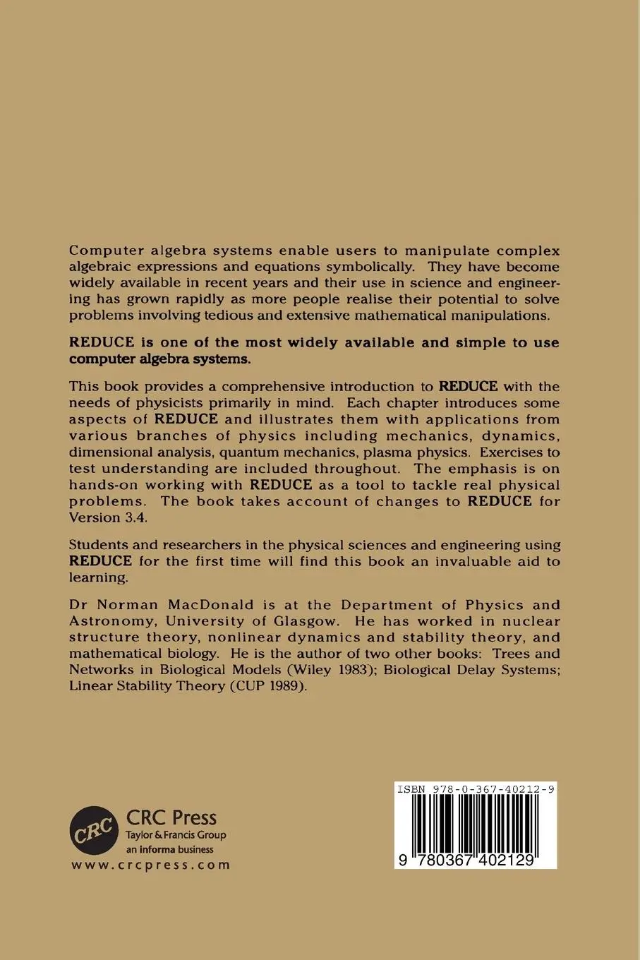 Rückseite: 9780367402129 | REDUCE for Physicists | N. Macdonald | Taschenbuch | Englisch | 2019