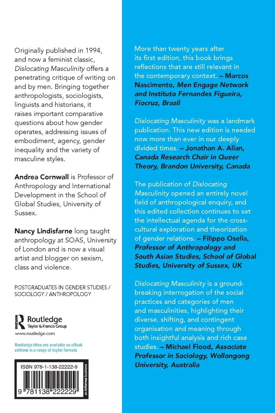 Rückseite: 9781138222229 | Dislocating Masculinity | Comparative Ethnographies | Cornwall (u. a.)