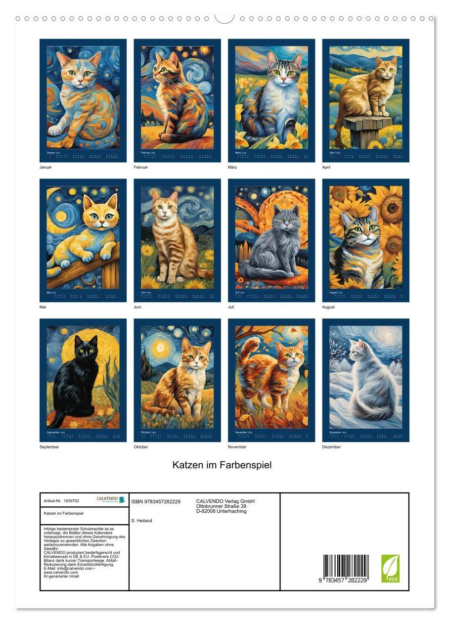 Bild: 9783457282229 | Katzen im Farbenspiel (hochwertiger Premium Wandkalender 2026 DIN...