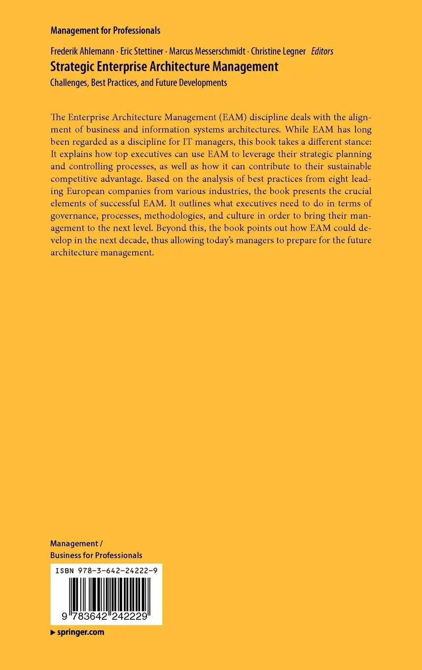 Rückseite: 9783642242229 | Strategic Enterprise Architecture Management | Ahlemann (u. a.) | Buch