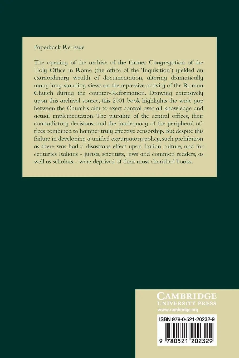 Rückseite: 9780521202329 | Church, Censorship and Culture in Early Modern Italy | Fragnito | Buch