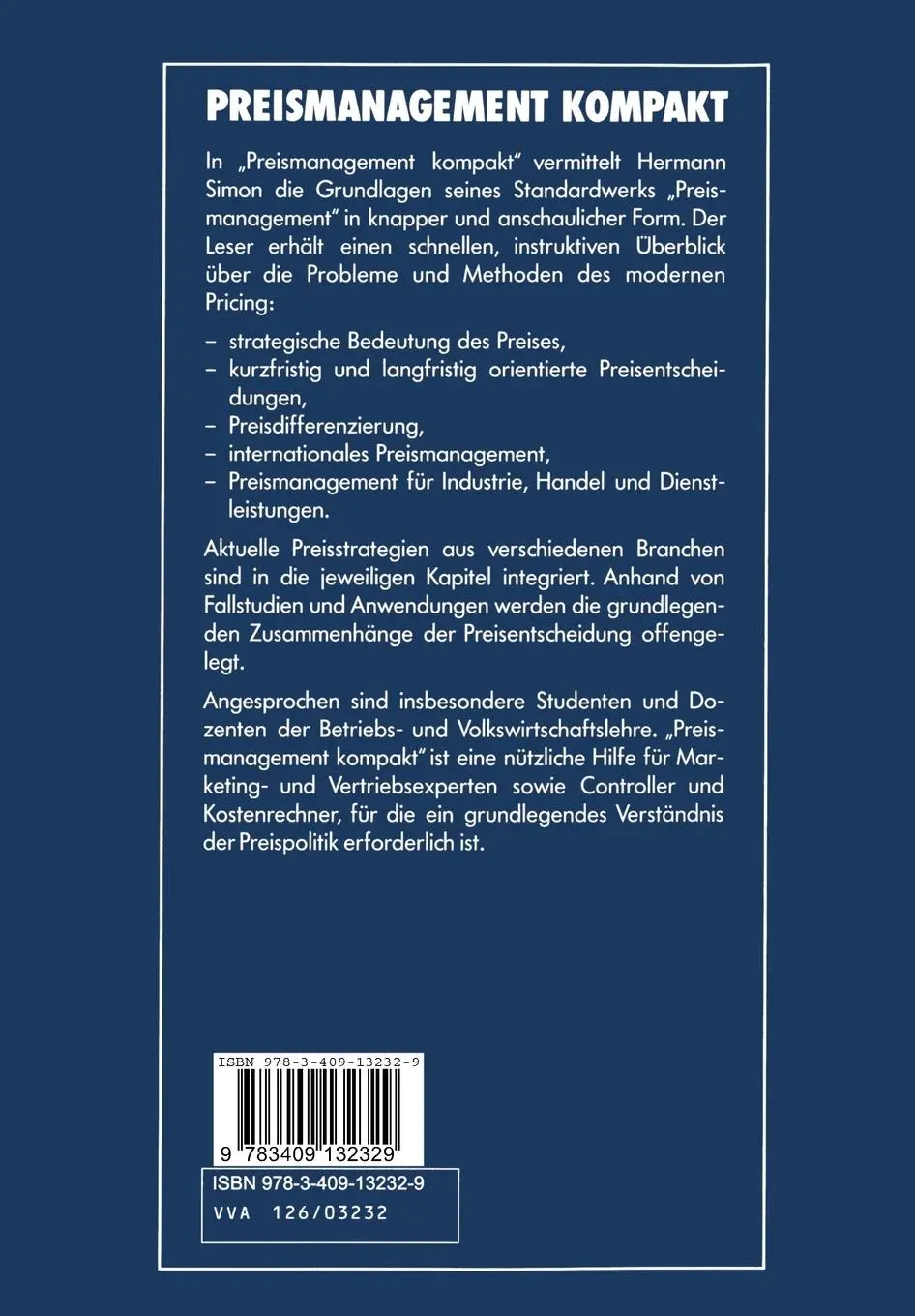 Rückseite: 9783409132329 | Preismanagement kompakt | Probleme und Methoden des modernen Pricing