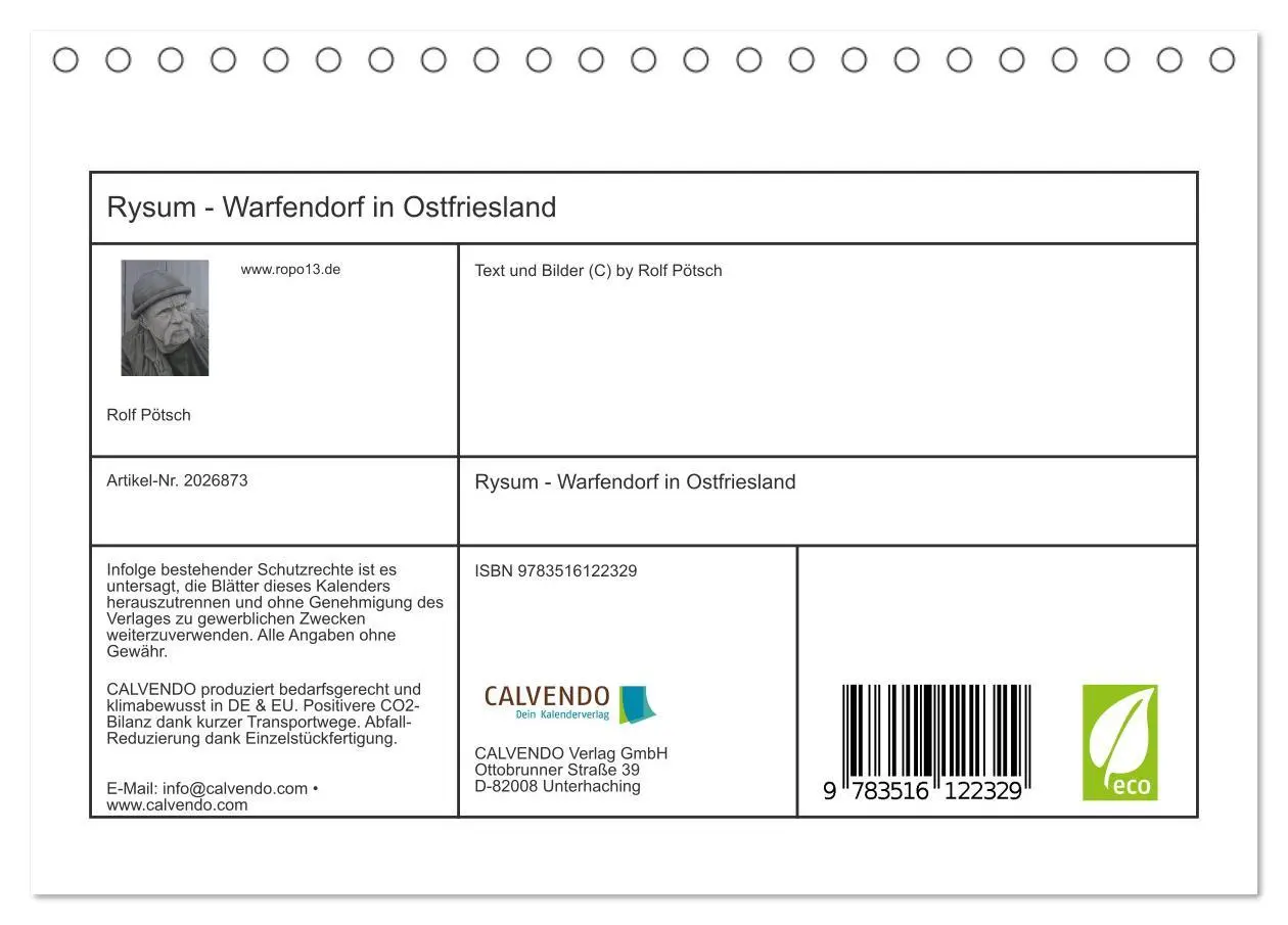 Bild: 9783516122329 | Rysum - Warfendorf in Ostfriesland (Tischkalender 2026 DIN A5...