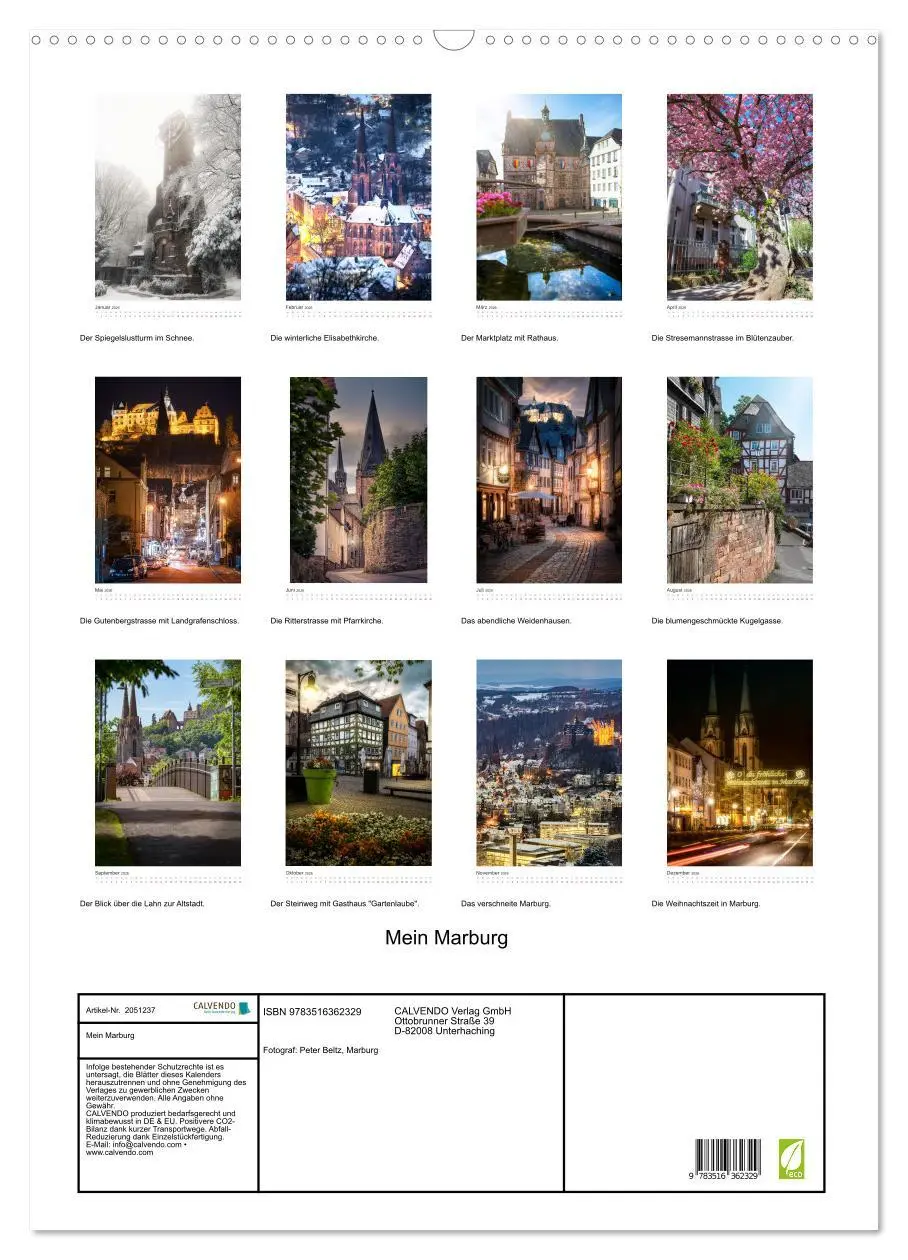 Bild: 9783516362329 | Mein Marburg (Wandkalender 2026 DIN A2 hoch), CALVENDO Monatskalender