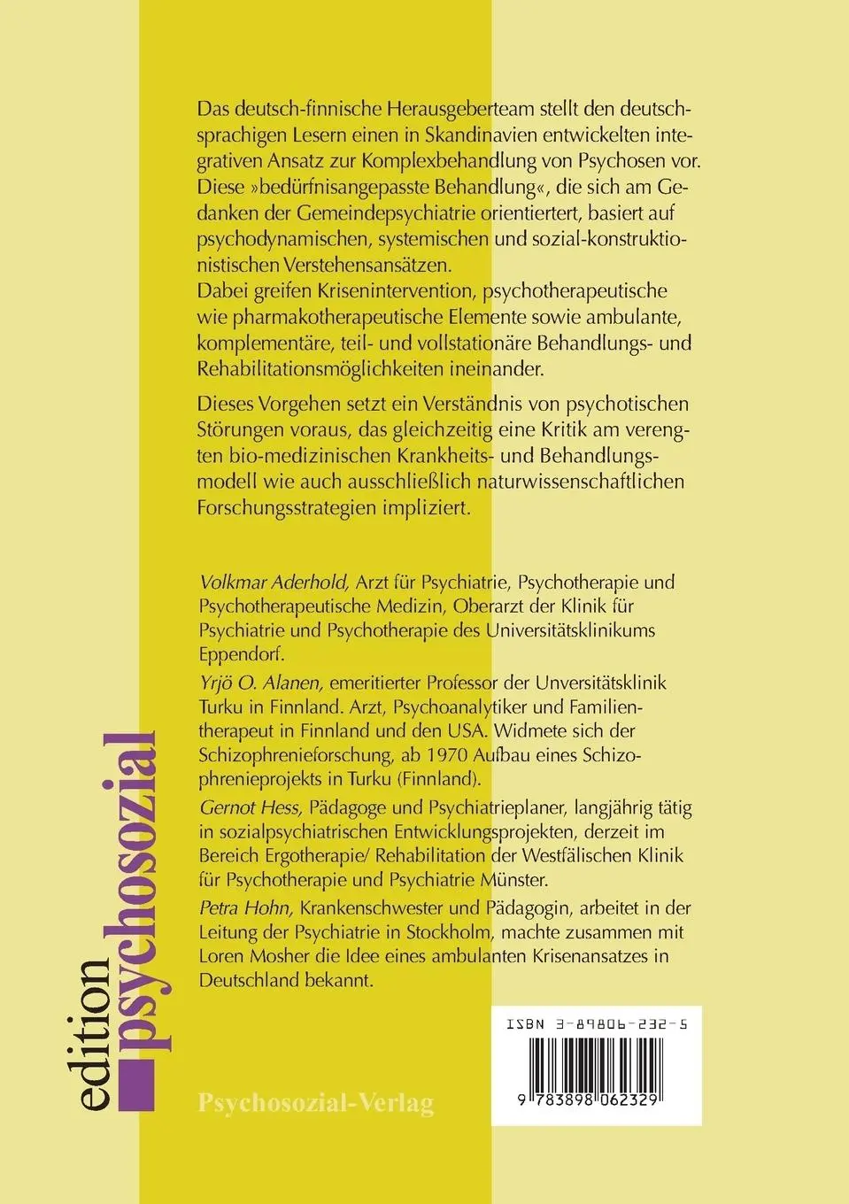 Rückseite: 9783898062329 | Psychotherapie der Psychosen | Volkmar Aderhold (u. a.) | Taschenbuch