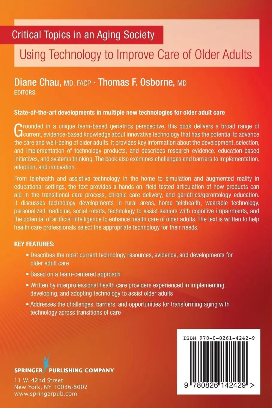 Rückseite: 9780826142429 | Using Technology to Improve Care of Older Adults | Diane Chau (u. a.)