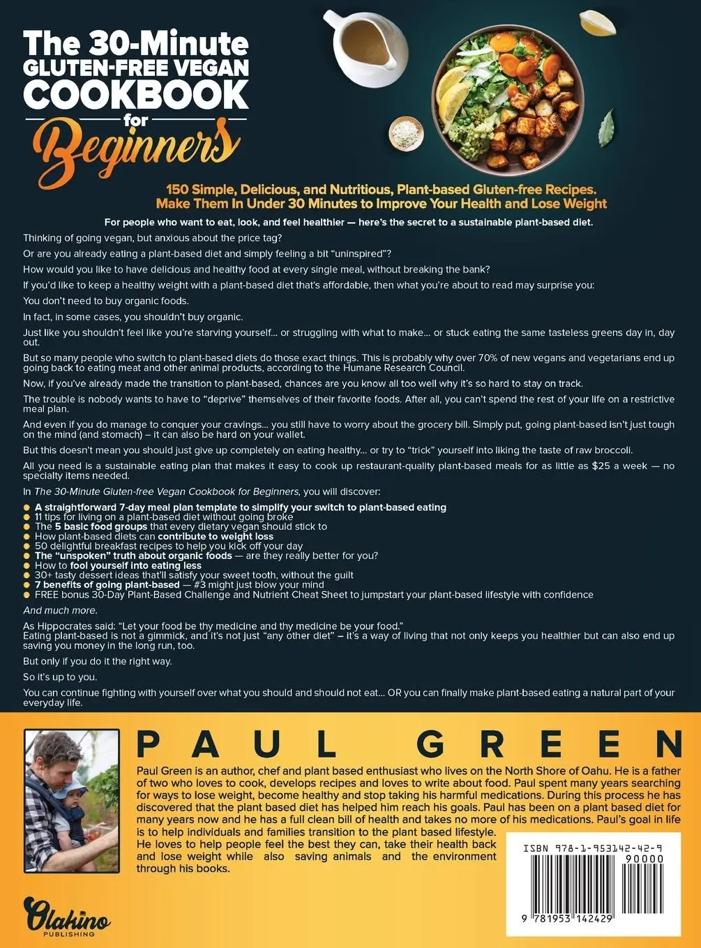 Rückseite: 9781953142429 | The 30-Minute Gluten-free Vegan Cookbook for Beginners | Paul Green