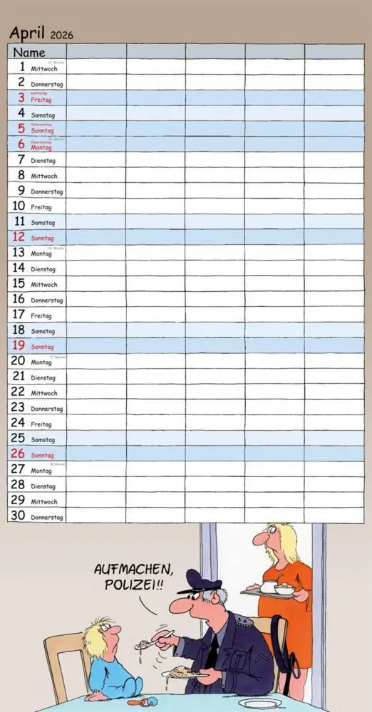 Bild: 9783830322429 | Uli Stein Familienkalender 2026: Familienplaner mit 5 Spalten | Stein