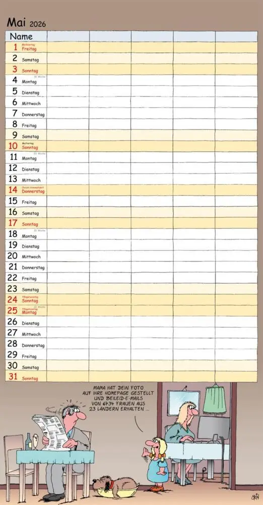 Bild: 9783830322429 | Uli Stein Familienkalender 2026: Familienplaner mit 5 Spalten | Stein