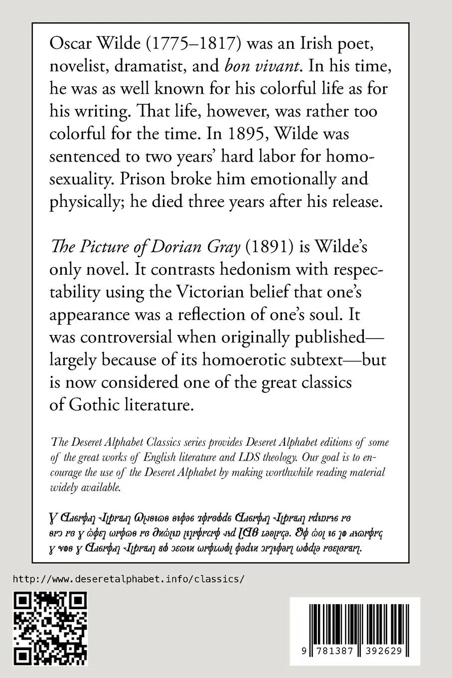 Rückseite: 9781387392629 | The Picture of Dorian Gray (Deseret Alphabet edition) | Oscar Wilde