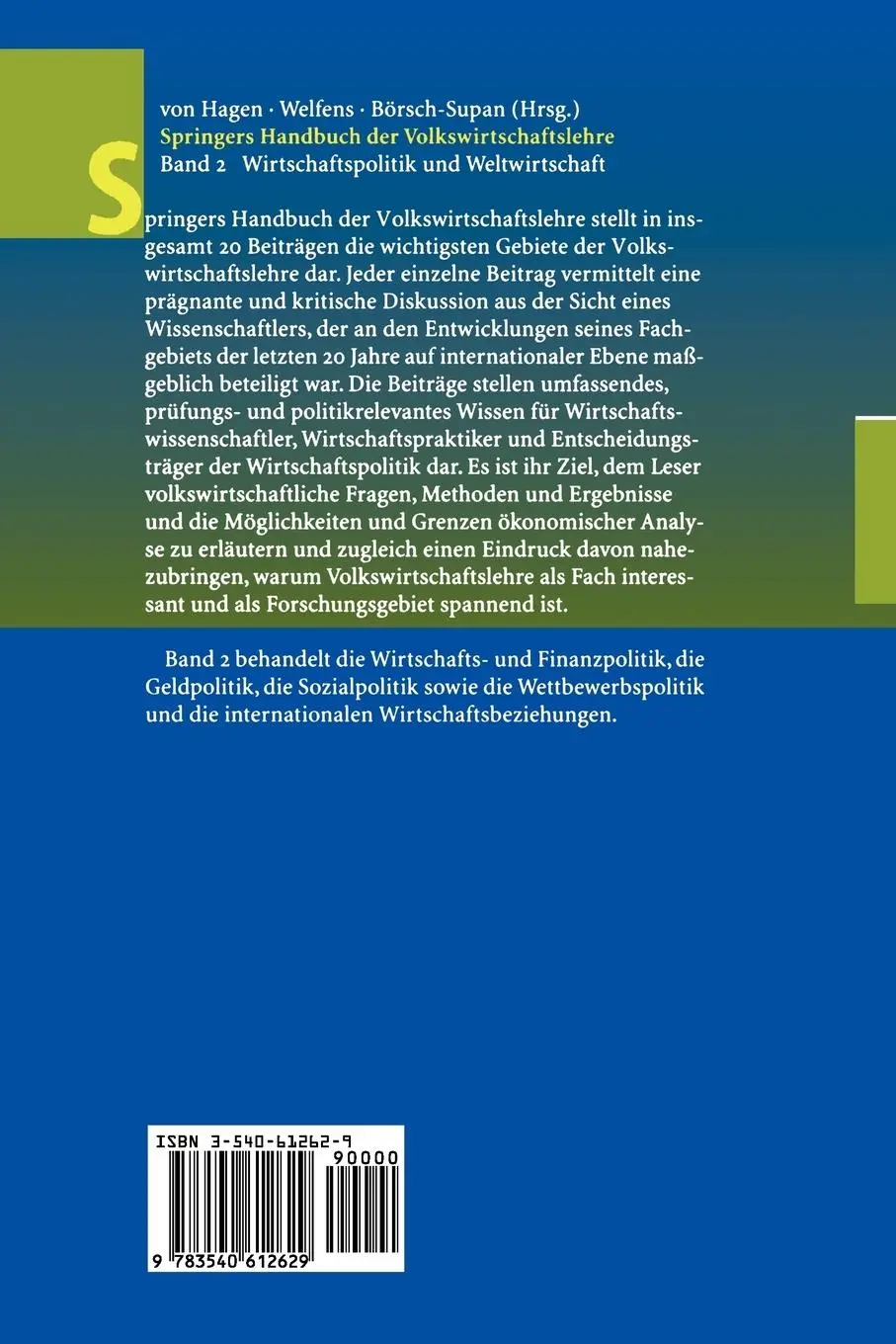 Rückseite: 9783540612629 | Springers Handbuch der Volkswirtschaftslehre 2 | Hagen (u. a.) | Buch