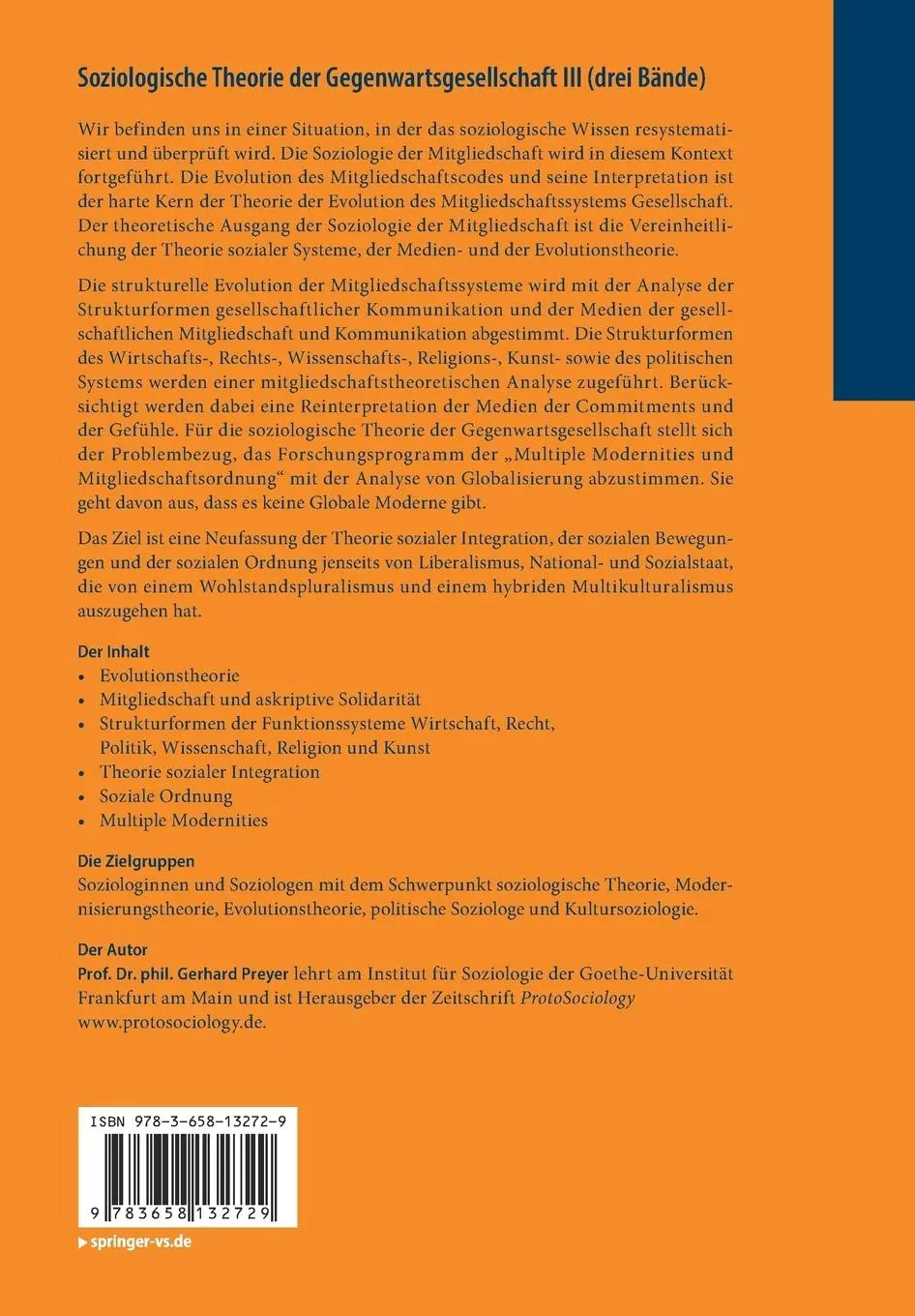 Rückseite: 9783658132729 | Soziologische Theorie der Gegenwartsgesellschaft III | Gerhard Preyer