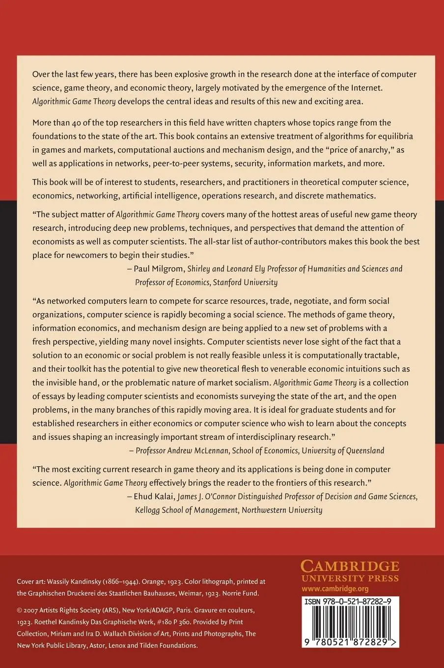 Rückseite: 9780521872829 | Algorithmic Game Theory | Noam Nisan (u. a.) | Buch | Englisch | 2007