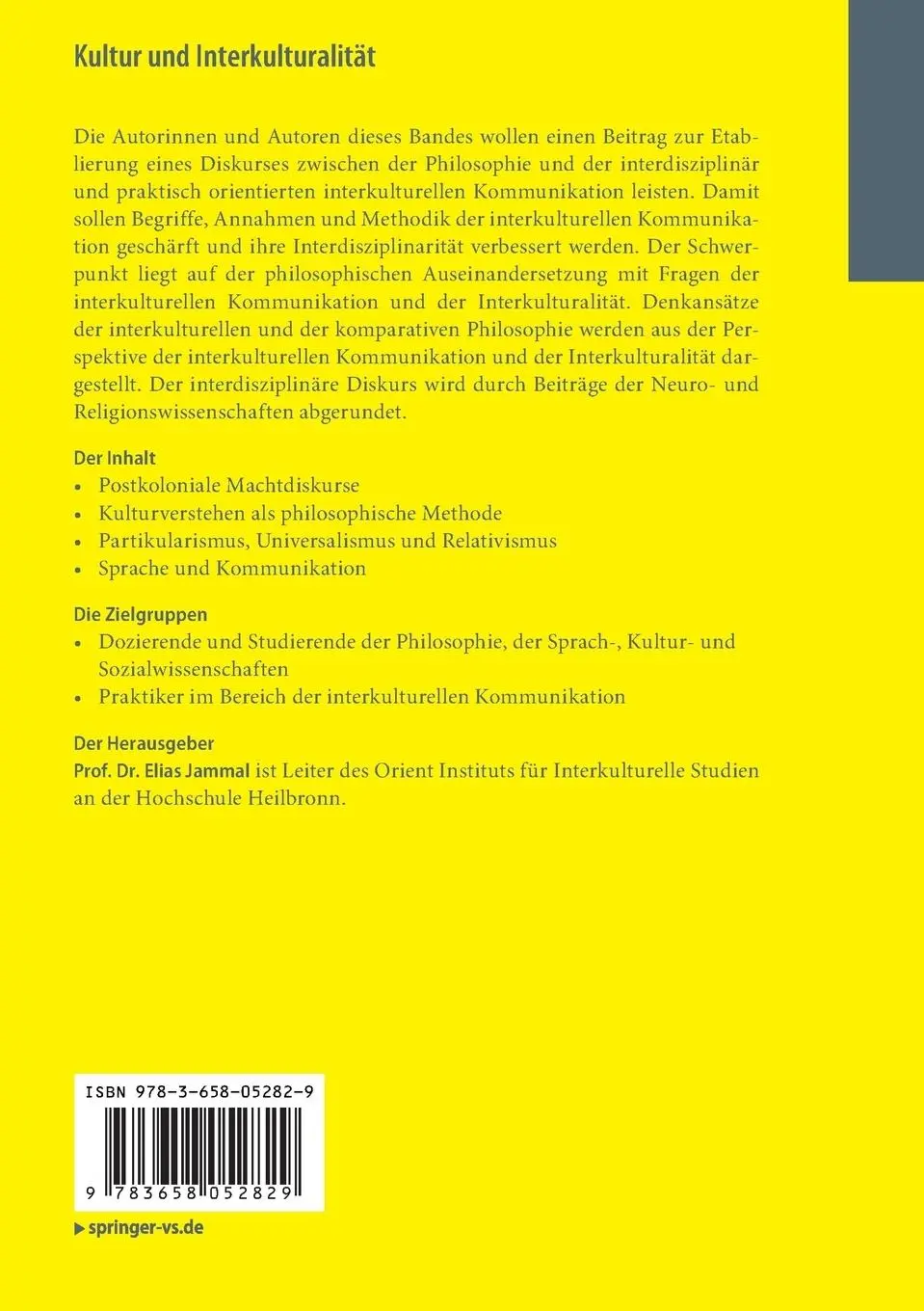 Rückseite: 9783658052829 | Kultur und Interkulturalität | Interdisziplinäre Zugänge | Jammal