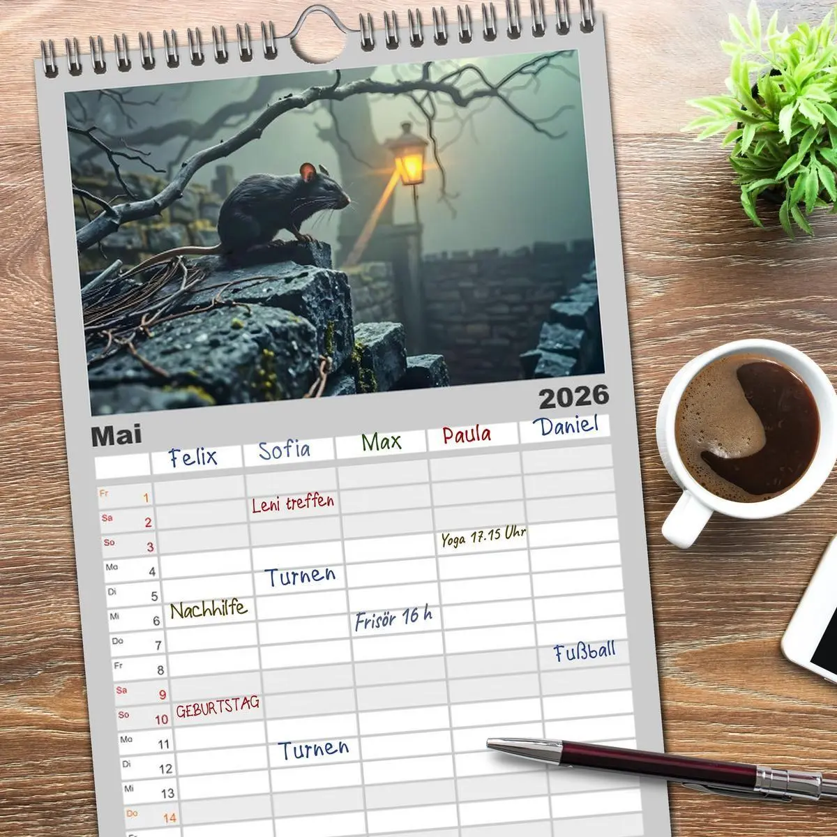 Bild: 9783516612929 | Familienplaner 2026 - Schattenkuss - Tiere in den Armen der Nacht...