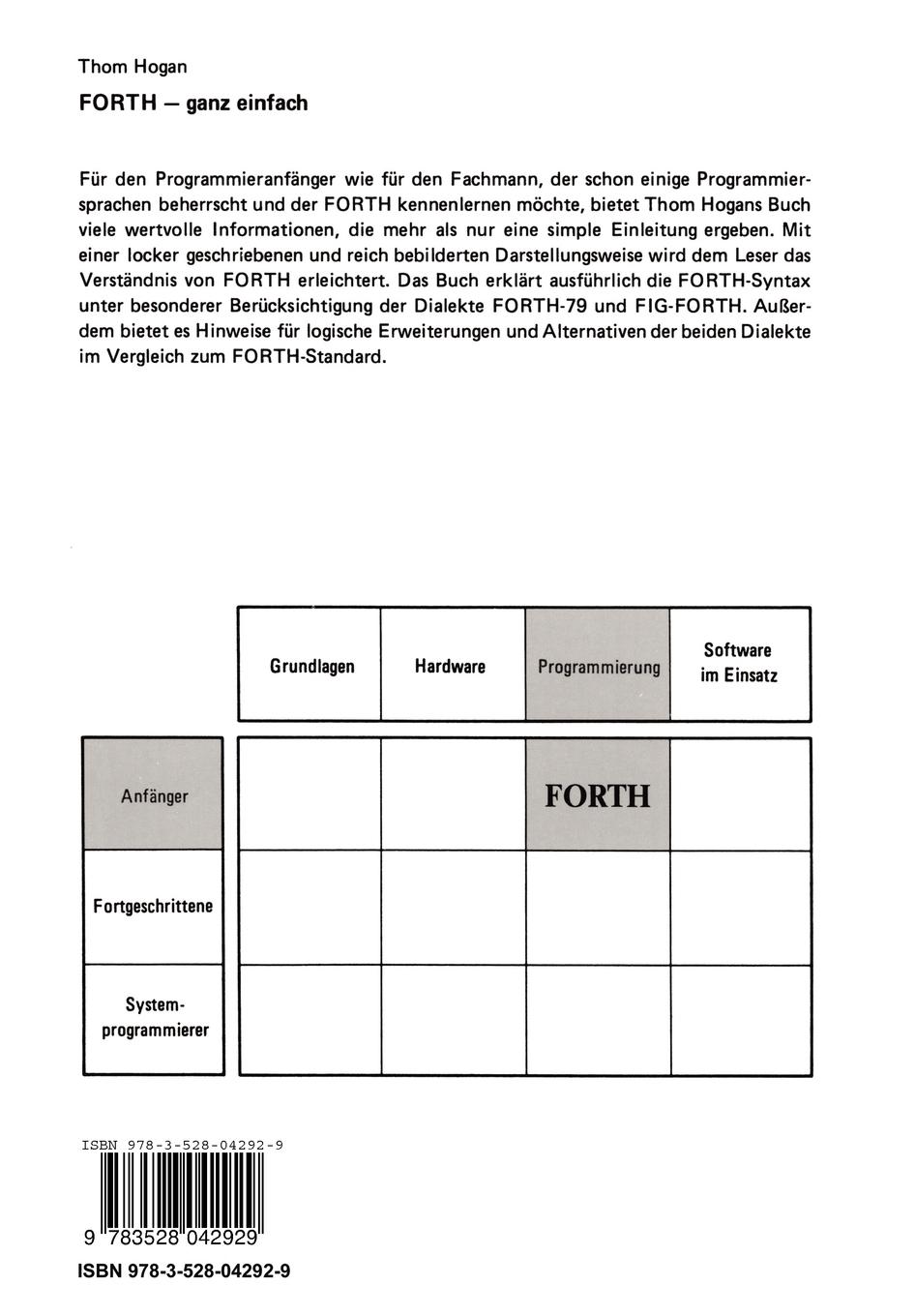 Rückseite: 9783528042929 | FORTH - ganz einfach | Thom Hogan | Taschenbuch | 77 S. | Deutsch
