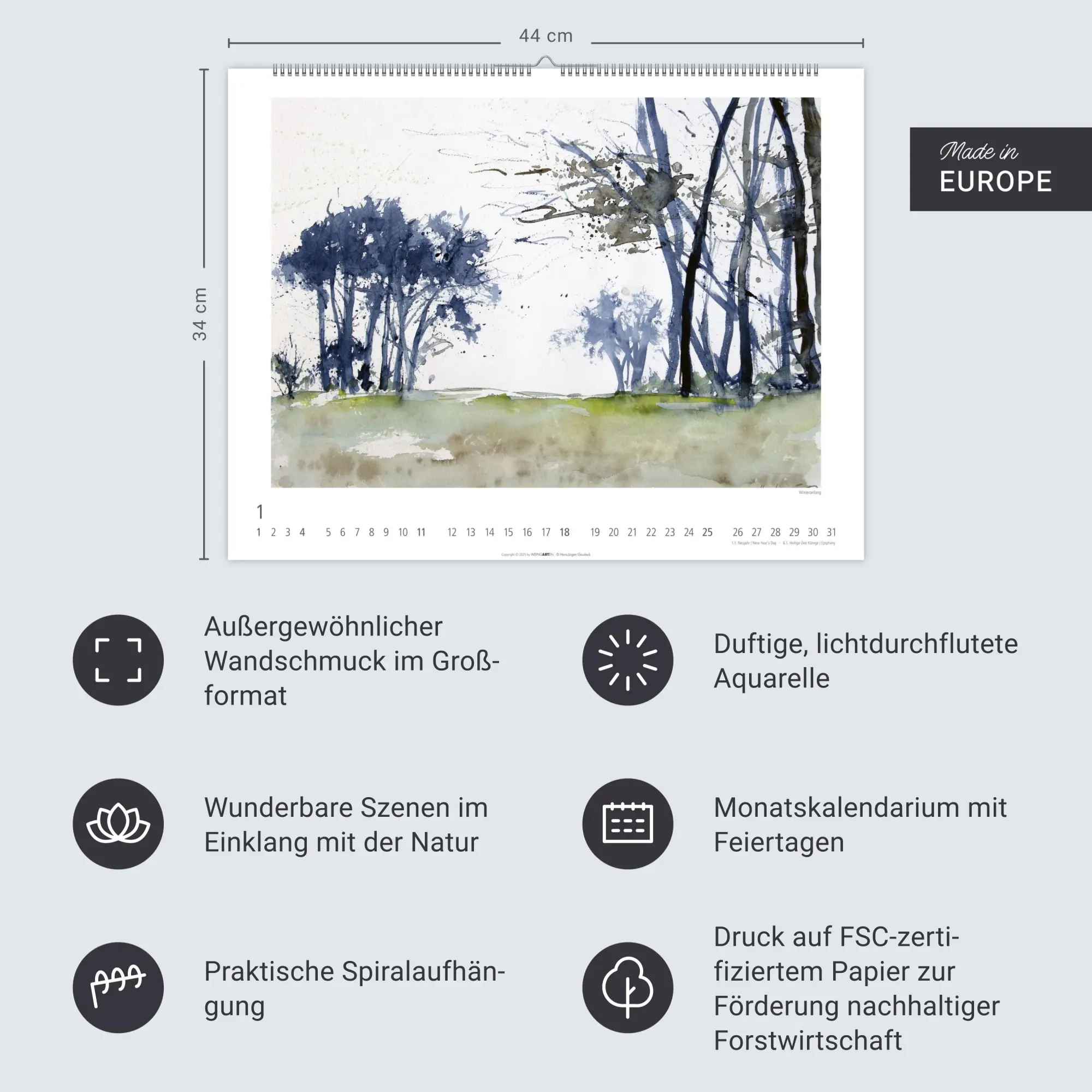 Bild: 9783839902929 | Zwischen Himmel und Erde Kalender 2026 - Aquarelle von Hans-Jürgen...
