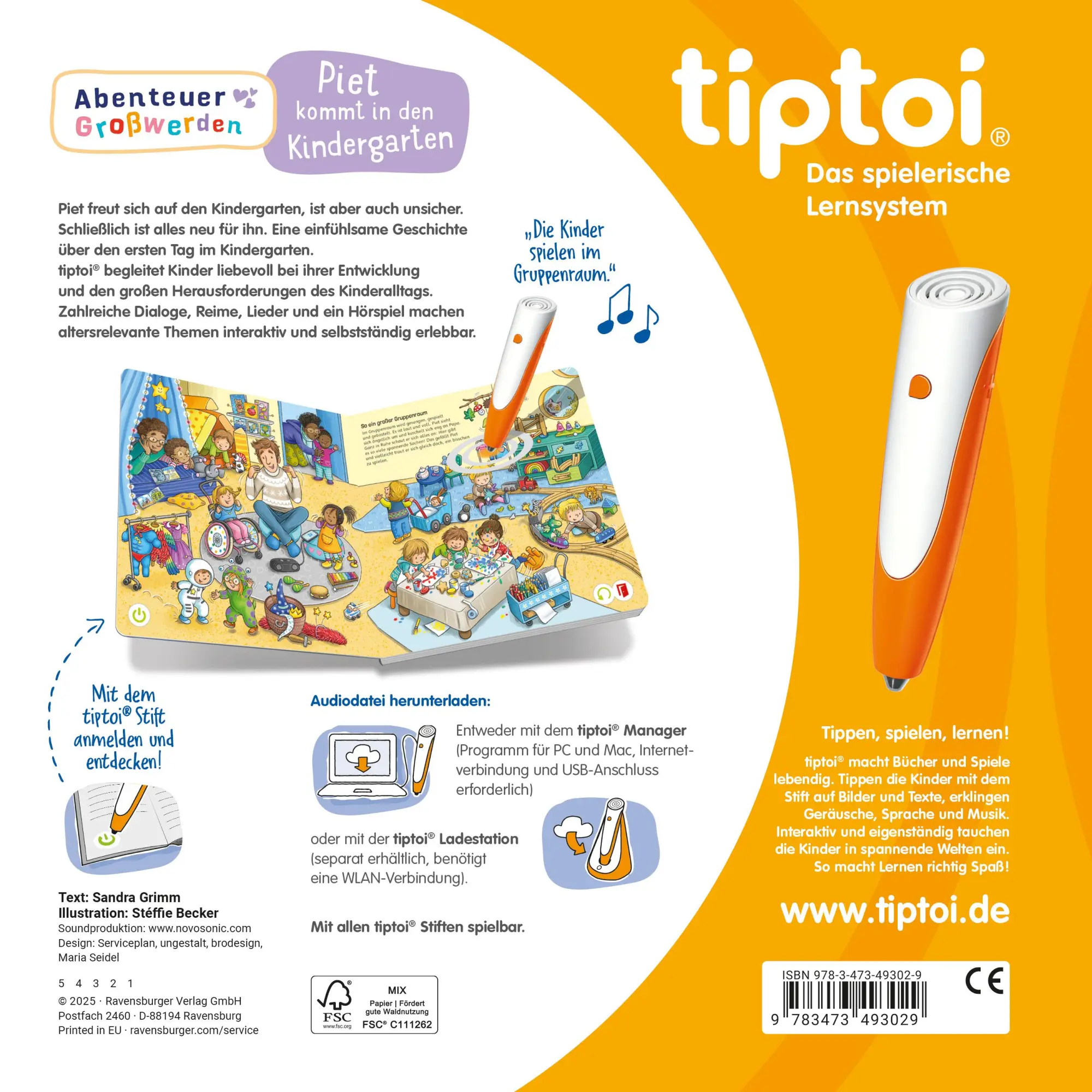 Rückseite: 9783473493029 | tiptoi® Abenteuer Großwerden - Piet kommt in den Kindergarten | Grimm