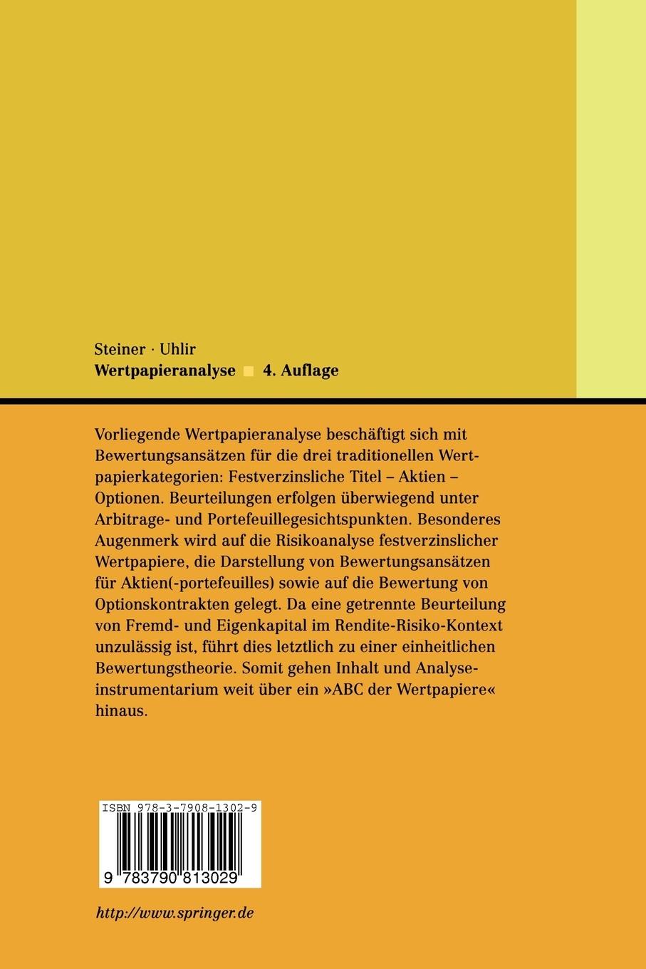 Rückseite: 9783790813029 | Wertpapieranalyse | Helmut Uhlir (u. a.) | Taschenbuch | xii | Deutsch