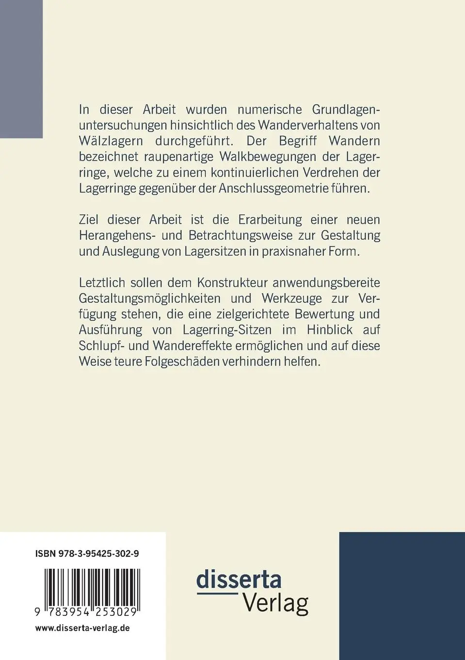 Rückseite: 9783954253029 | Numerische Analyse des Wanderverhaltens von Wälzlagerringen | Maiwald