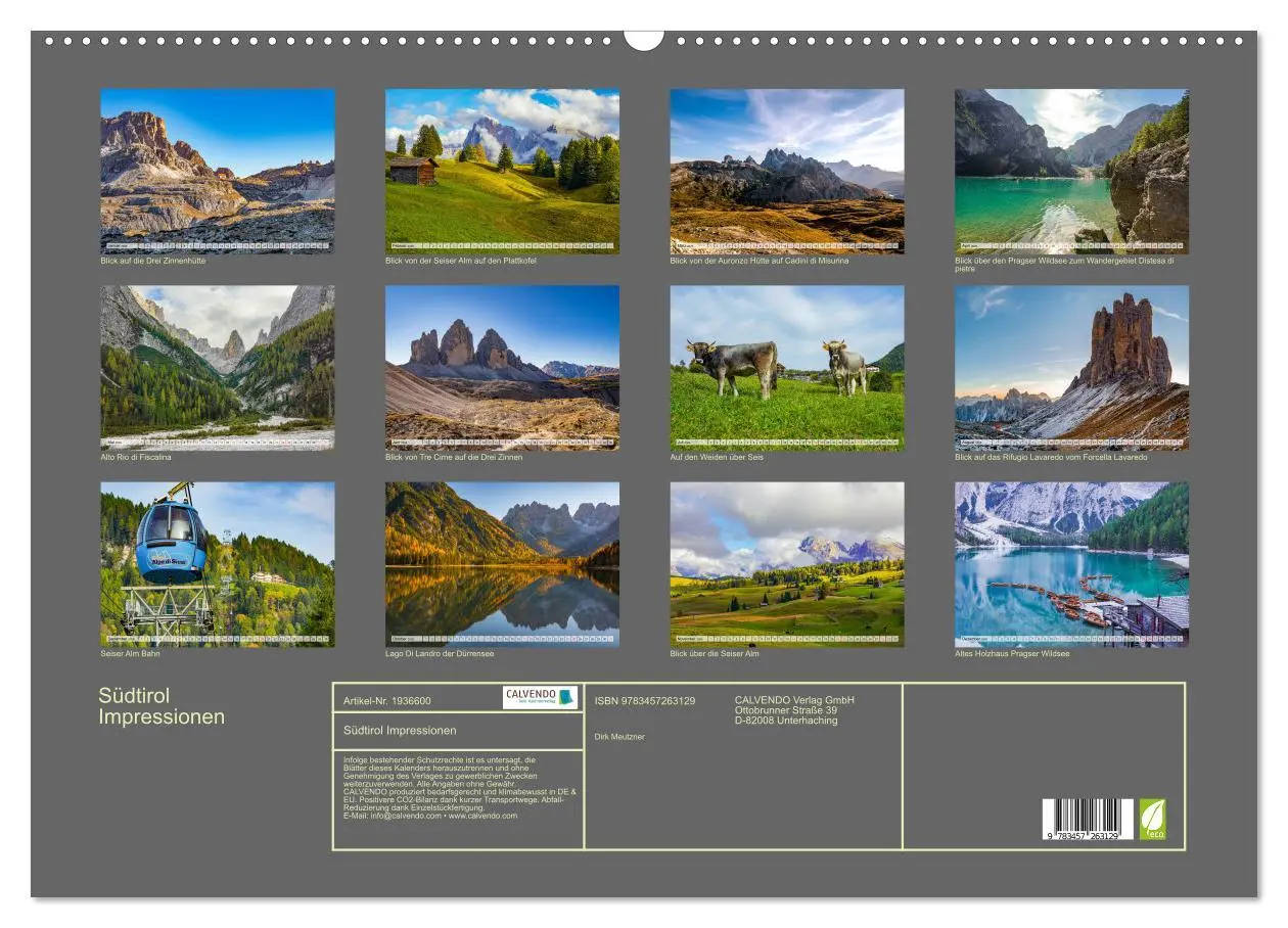 Bild: 9783457263129 | Südtirol Impressionen (Wandkalender 2026 DIN A2 quer), CALVENDO...
