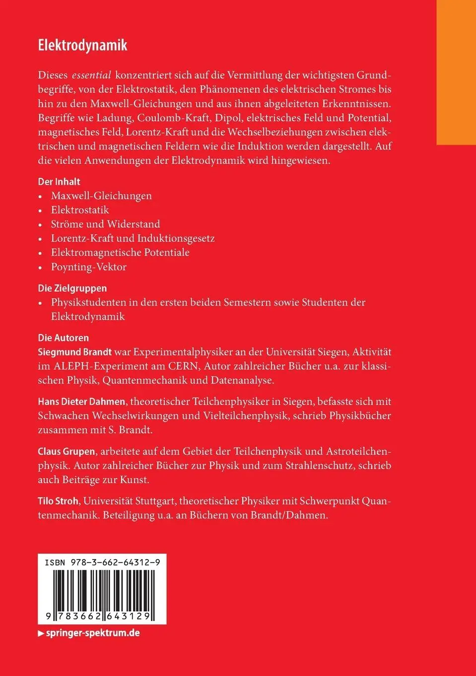Rückseite: 9783662643129 | Elektrodynamik | Siegmund Brandt (u. a.) | Taschenbuch | x | Deutsch