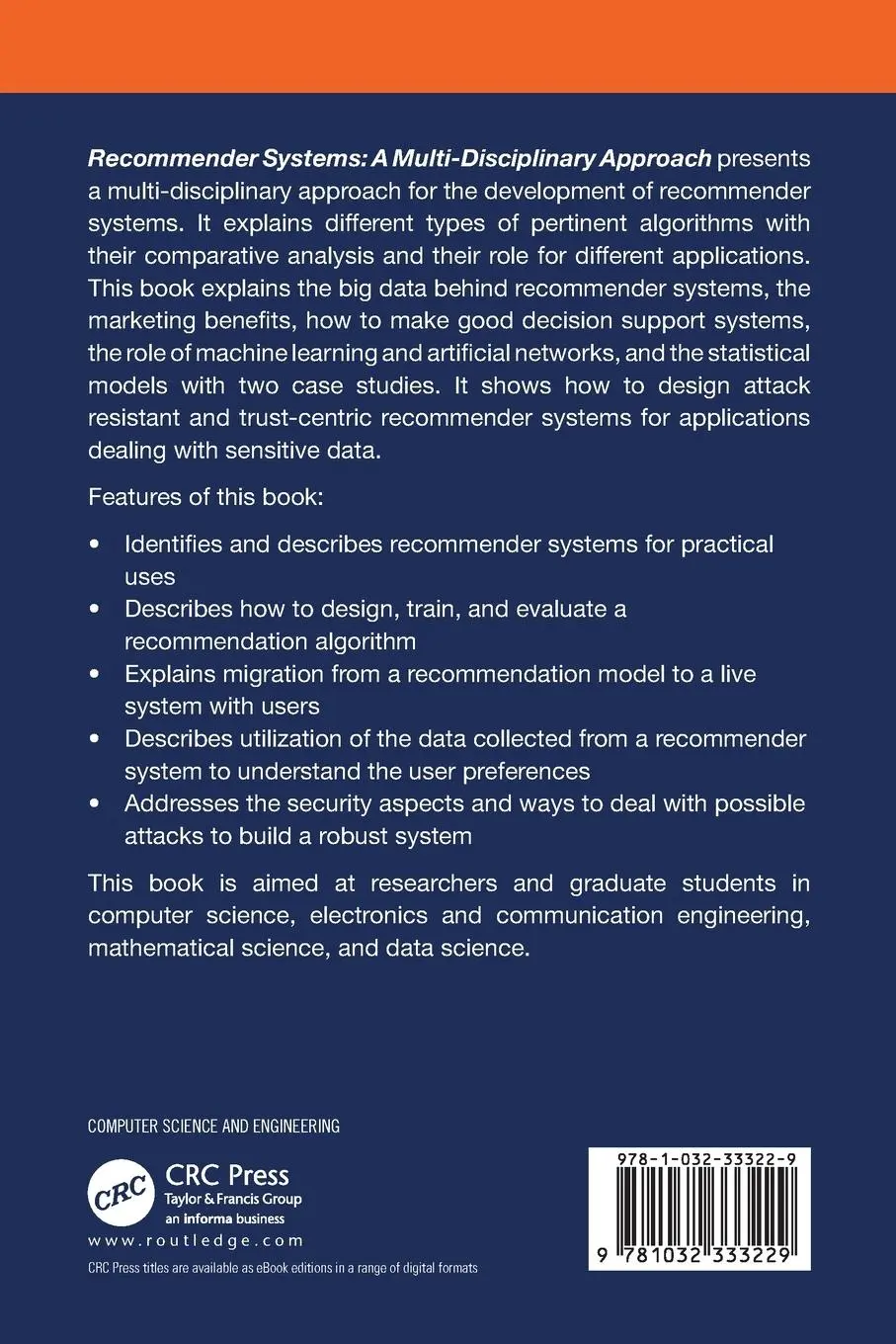 Rückseite: 9781032333229 | Recommender Systems | A Multi-Disciplinary Approach | Roy (u. a.)