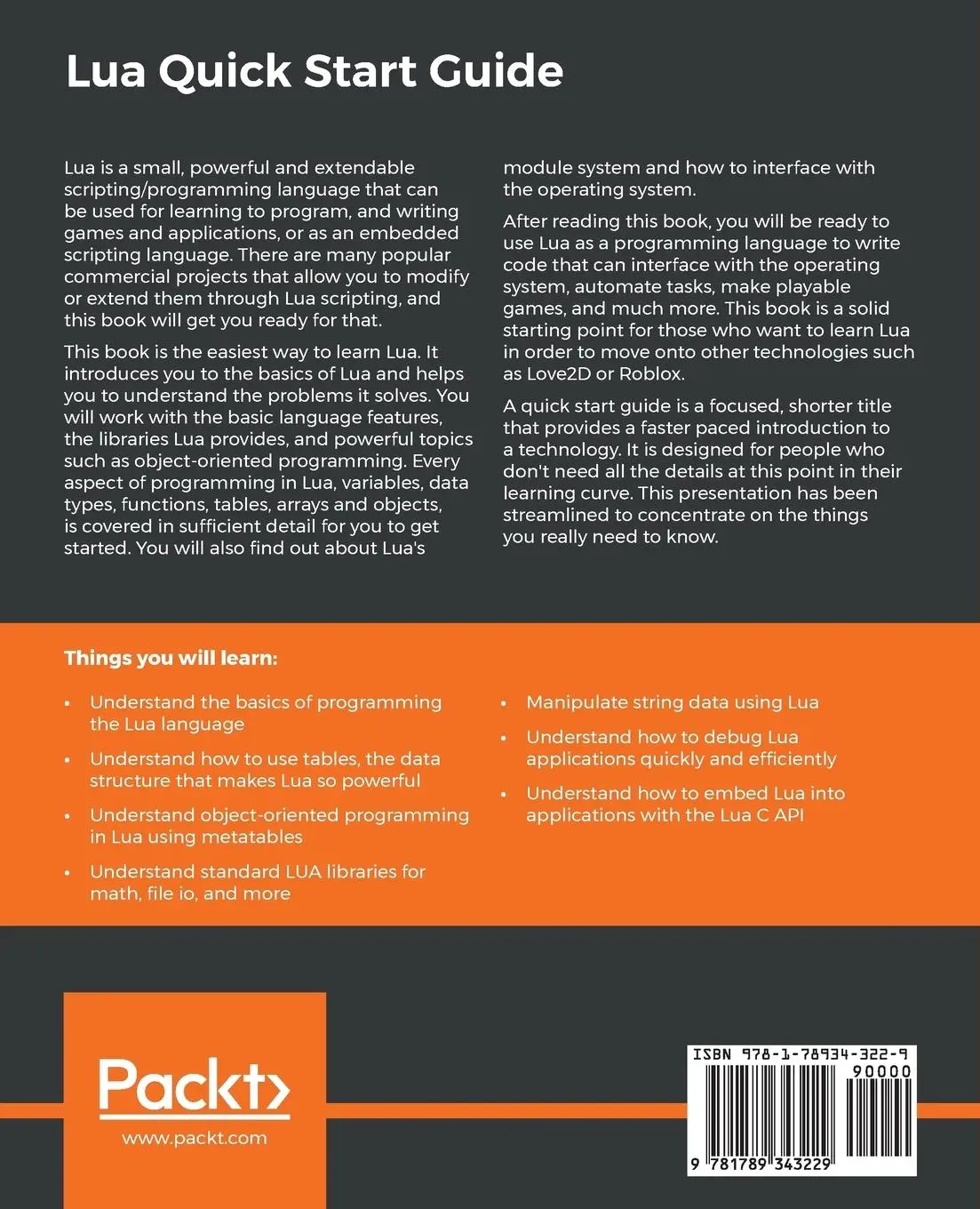 Rückseite: 9781789343229 | Lua Quick Start Guide | Gabor Szauer | Taschenbuch | Englisch | 2018
