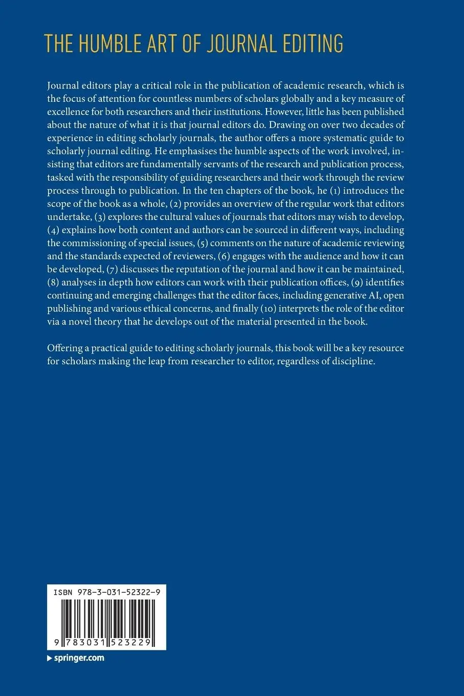 Rückseite: 9783031523229 | The Humble Art of Journal Editing | Robert M. Davison | Taschenbuch