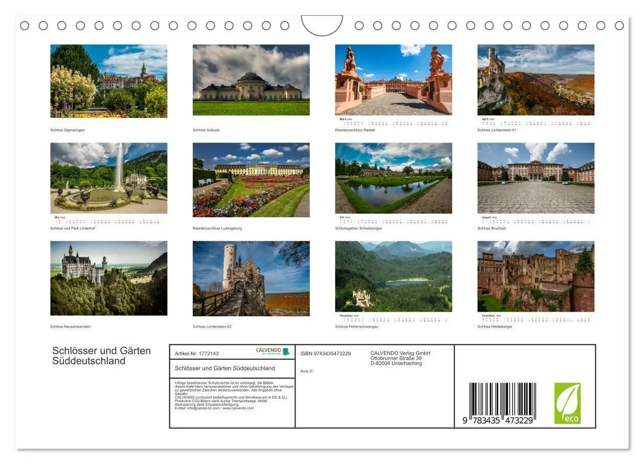 Bild: 9783435473229 | Schlösser und Gärten Süddeutschland (Wandkalender 2025 DIN A4...