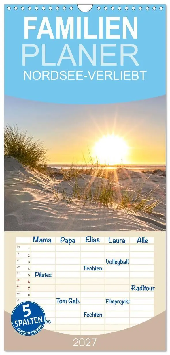 Cover: 9783594323229 | Familienplaner 2027 - NORDSEE-VERLIEBT mit 5 Spalten (Wandkalender,...