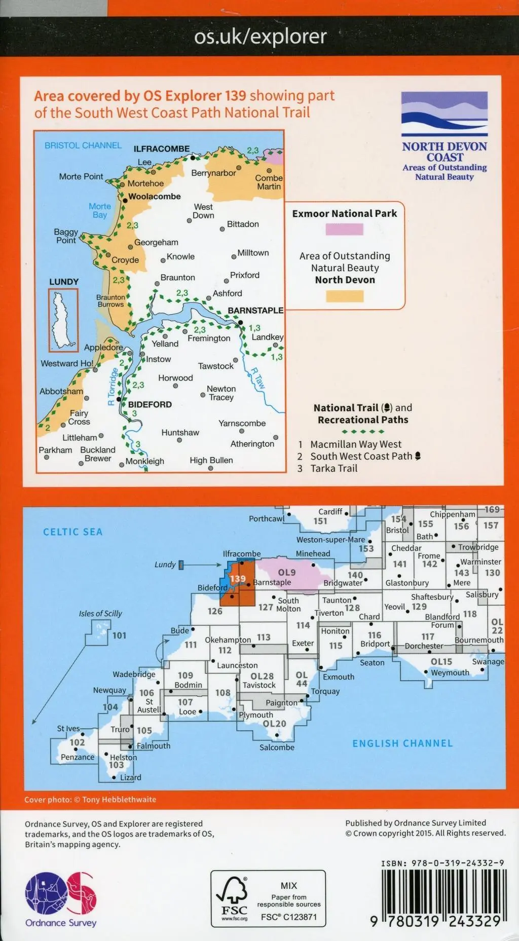 Bild: 9780319243329 | Bideford, Ilfracombe and Barnstaple | Ordnance Survey | (Land-)Karte