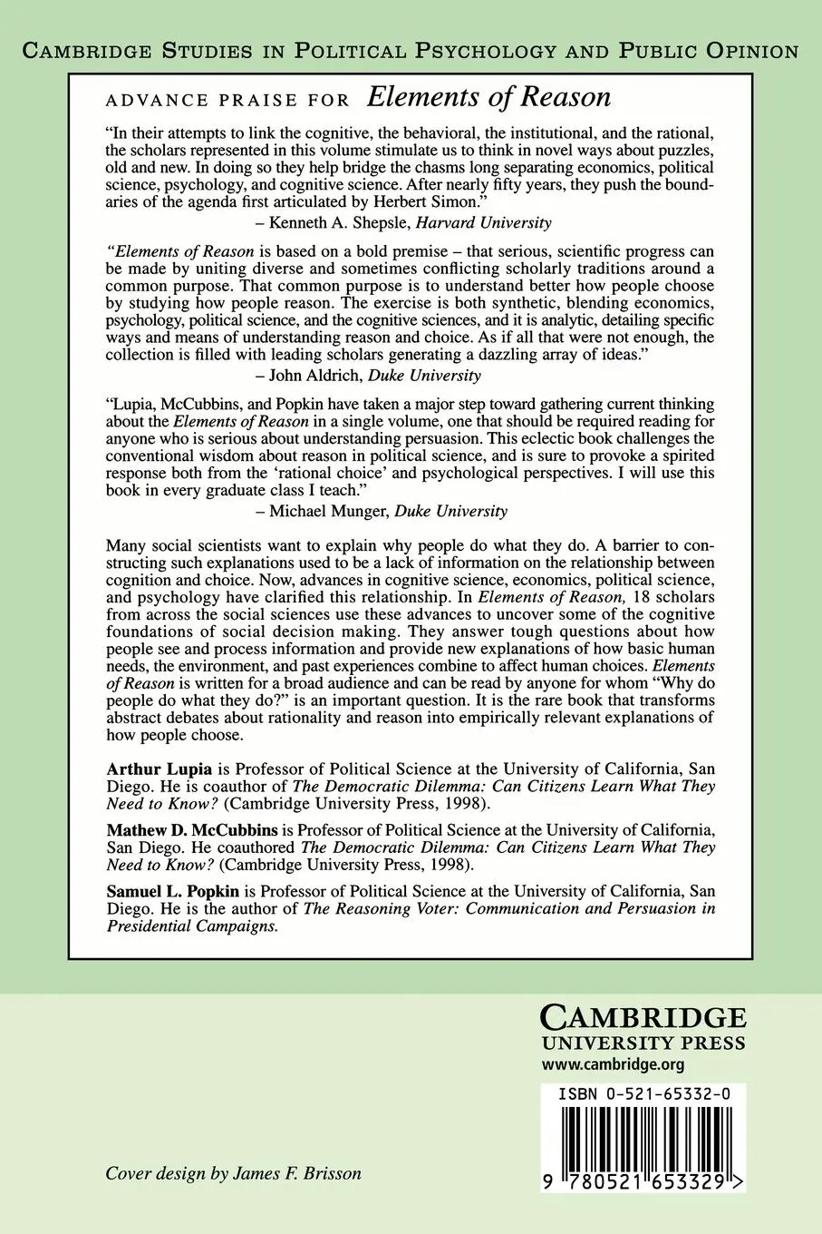 Rückseite: 9780521653329 | Elements of Reason | Cognition, Choice, and the Bounds of Rationality