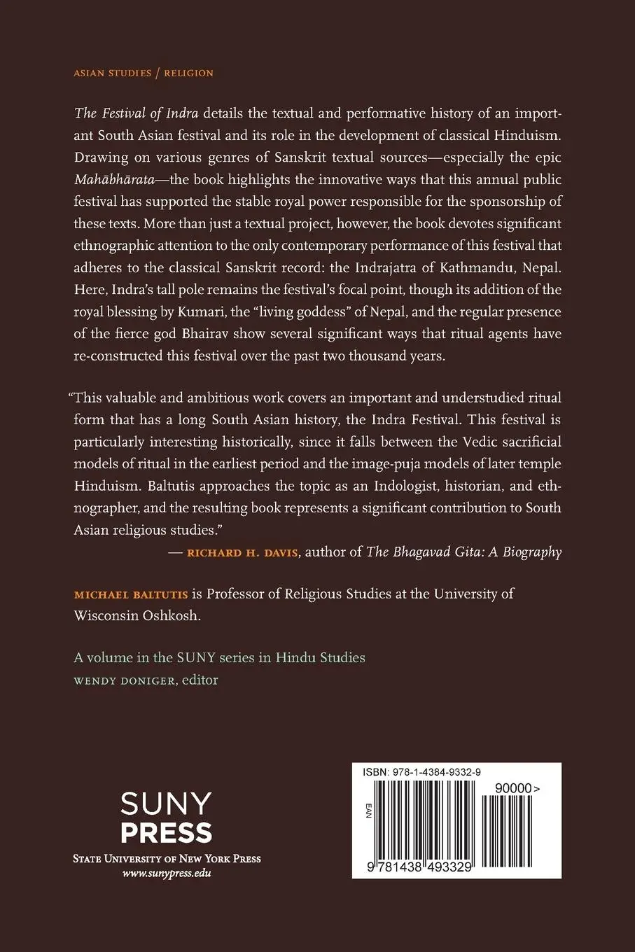 Rückseite: 9781438493329 | The Festival of Indra | Michael Baltutis | Taschenbuch | Englisch