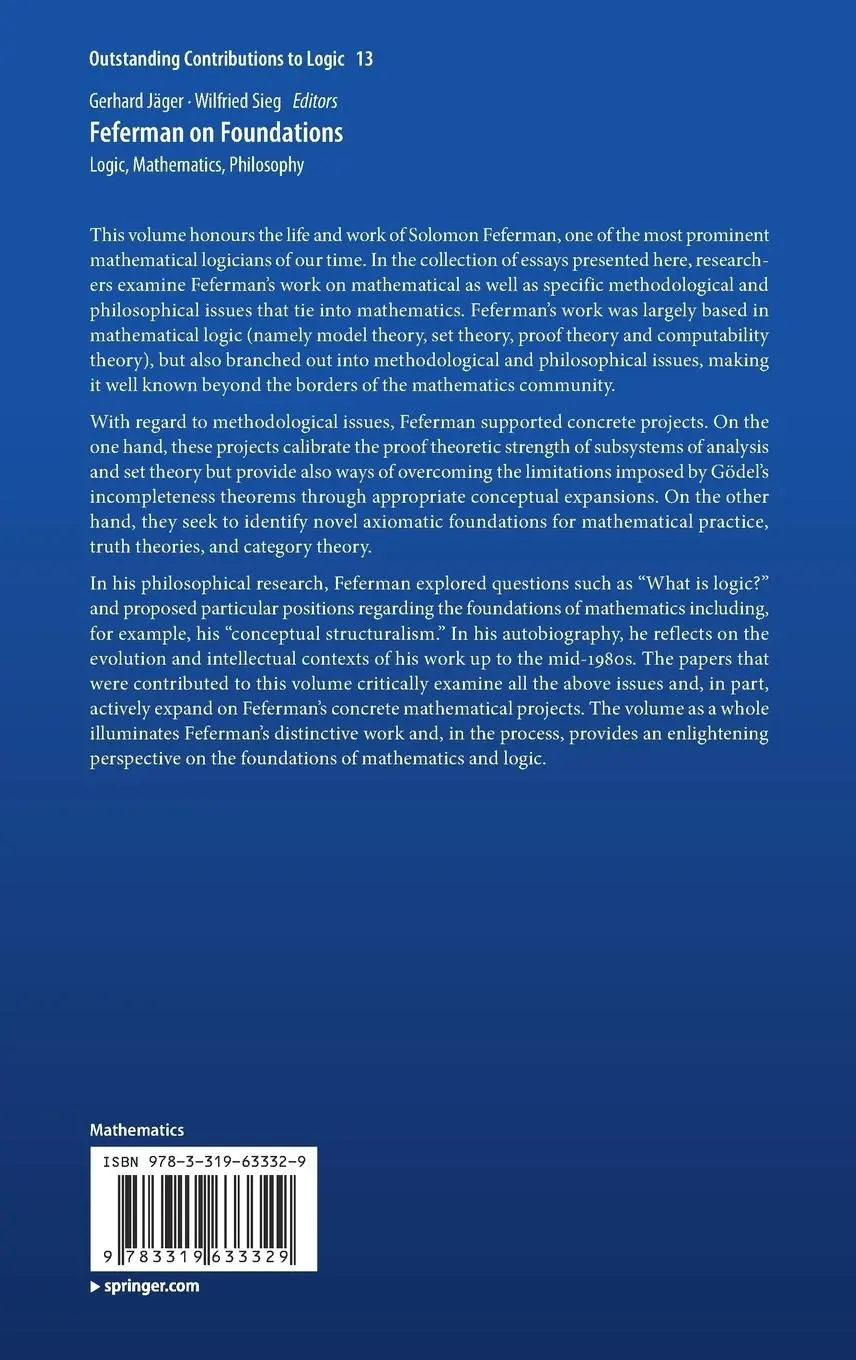 Rückseite: 9783319633329 | Feferman on Foundations | Logic, Mathematics, Philosophy | Buch | lxxx