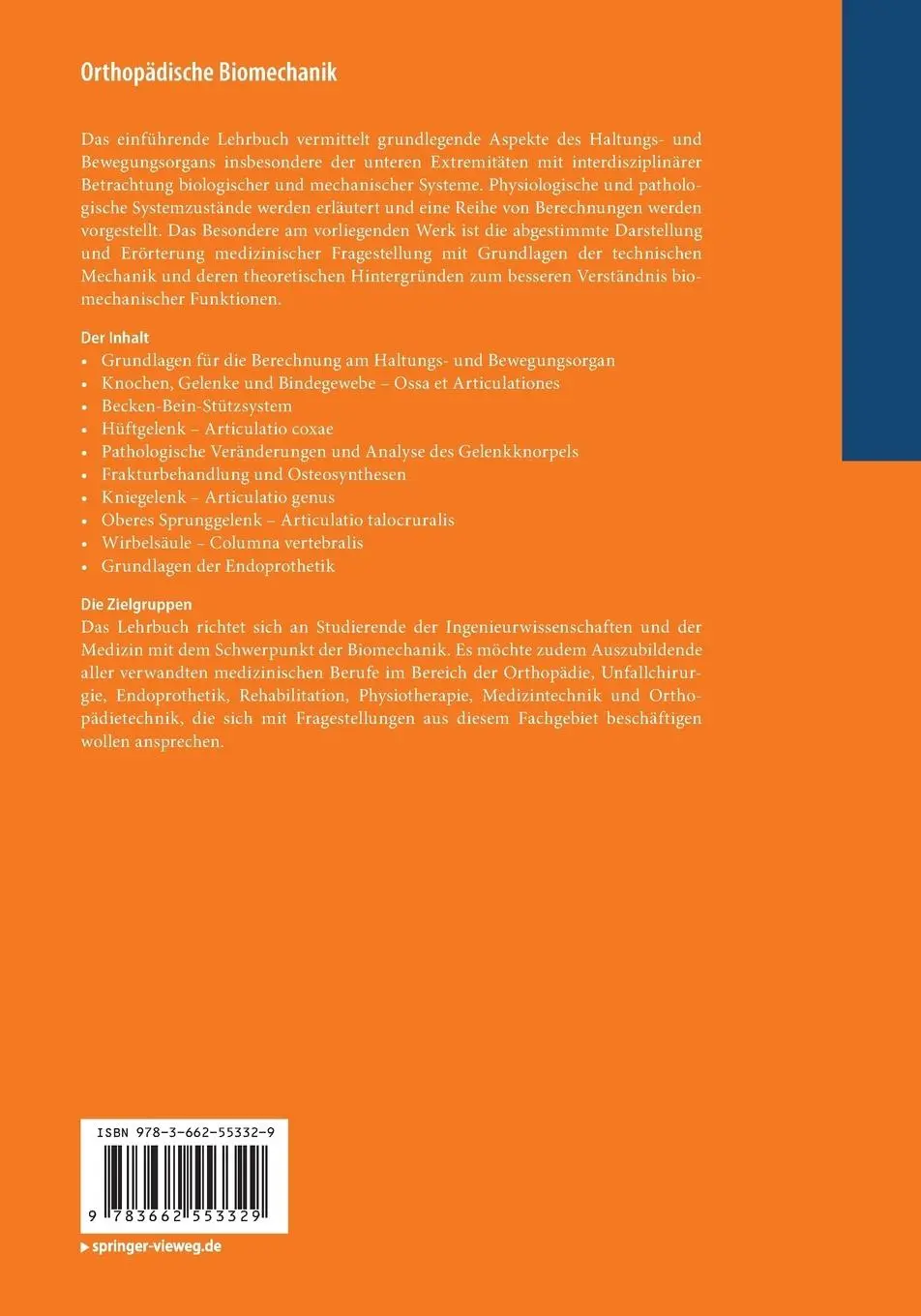 Rückseite: 9783662553329 | Orthopädische Biomechanik | Heimbert Dittrich (u. a.) | Taschenbuch