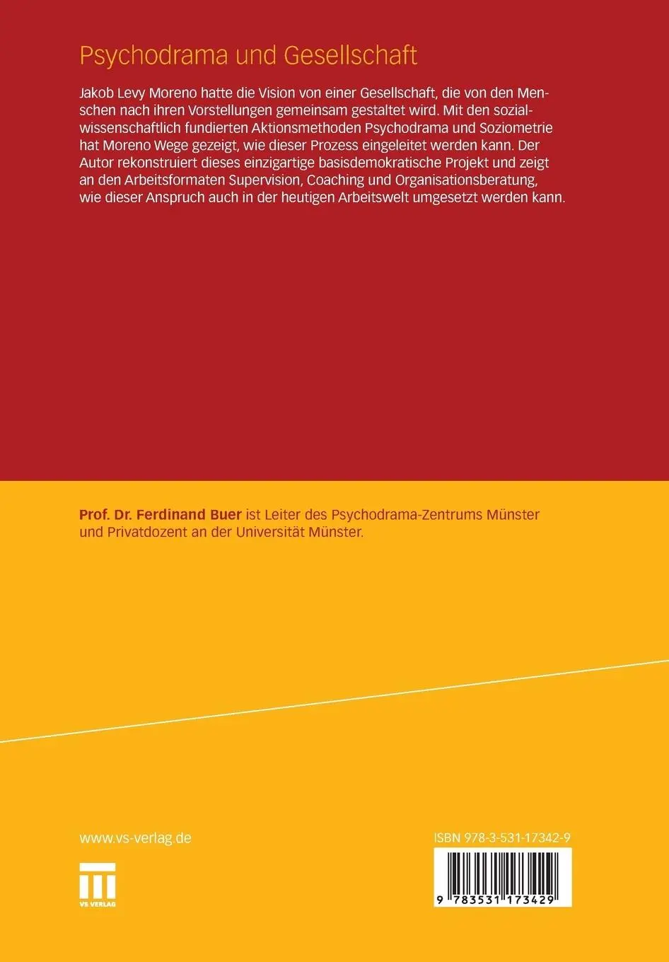 Rückseite: 9783531173429 | Psychodrama und Gesellschaft | Wege zur sozialen Erneuerung von unten