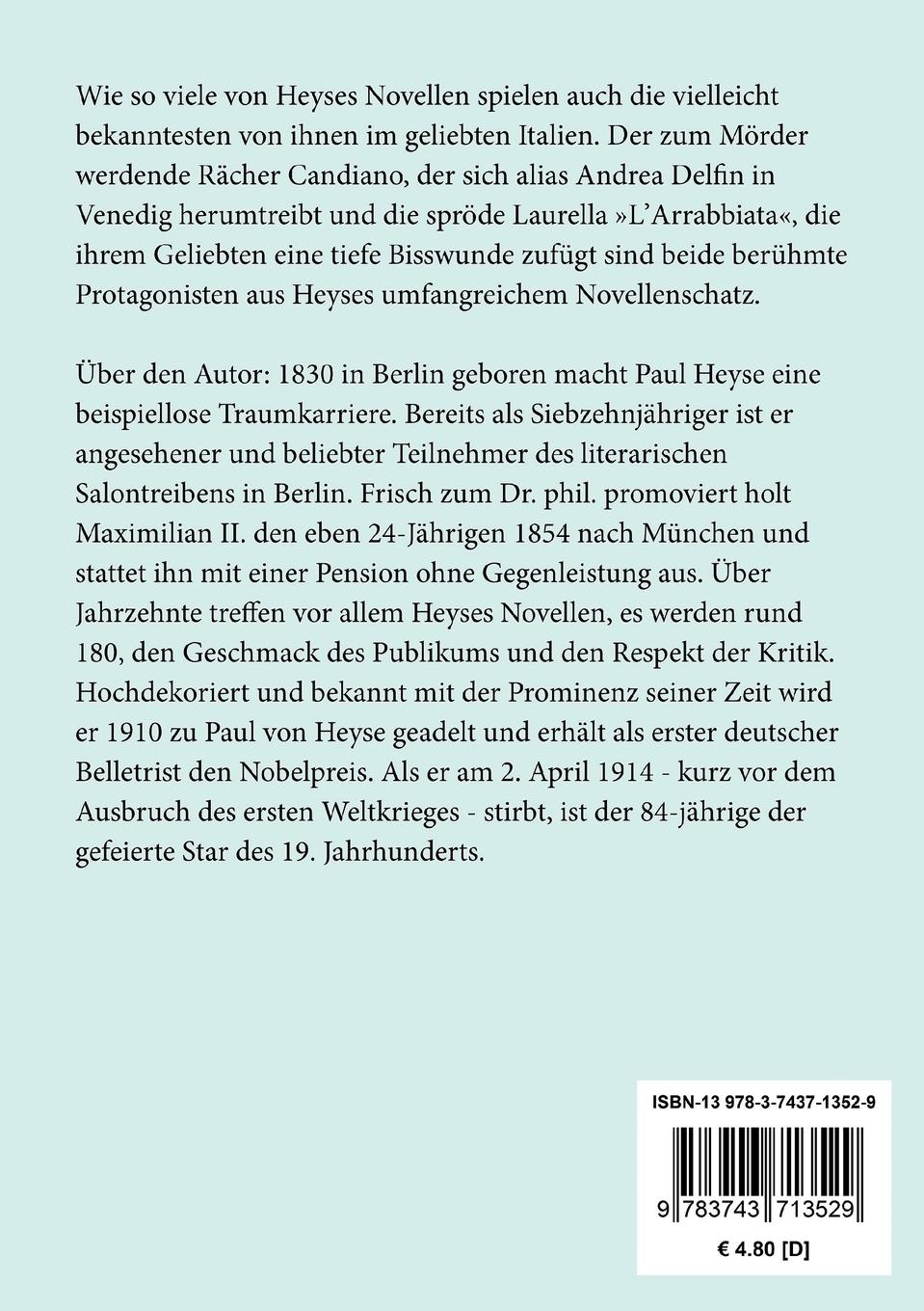 Rückseite: 9783743713529 | L'Arrabbiata / Andrea Delfin | Zwei Erzählungen | Paul Heyse | Buch