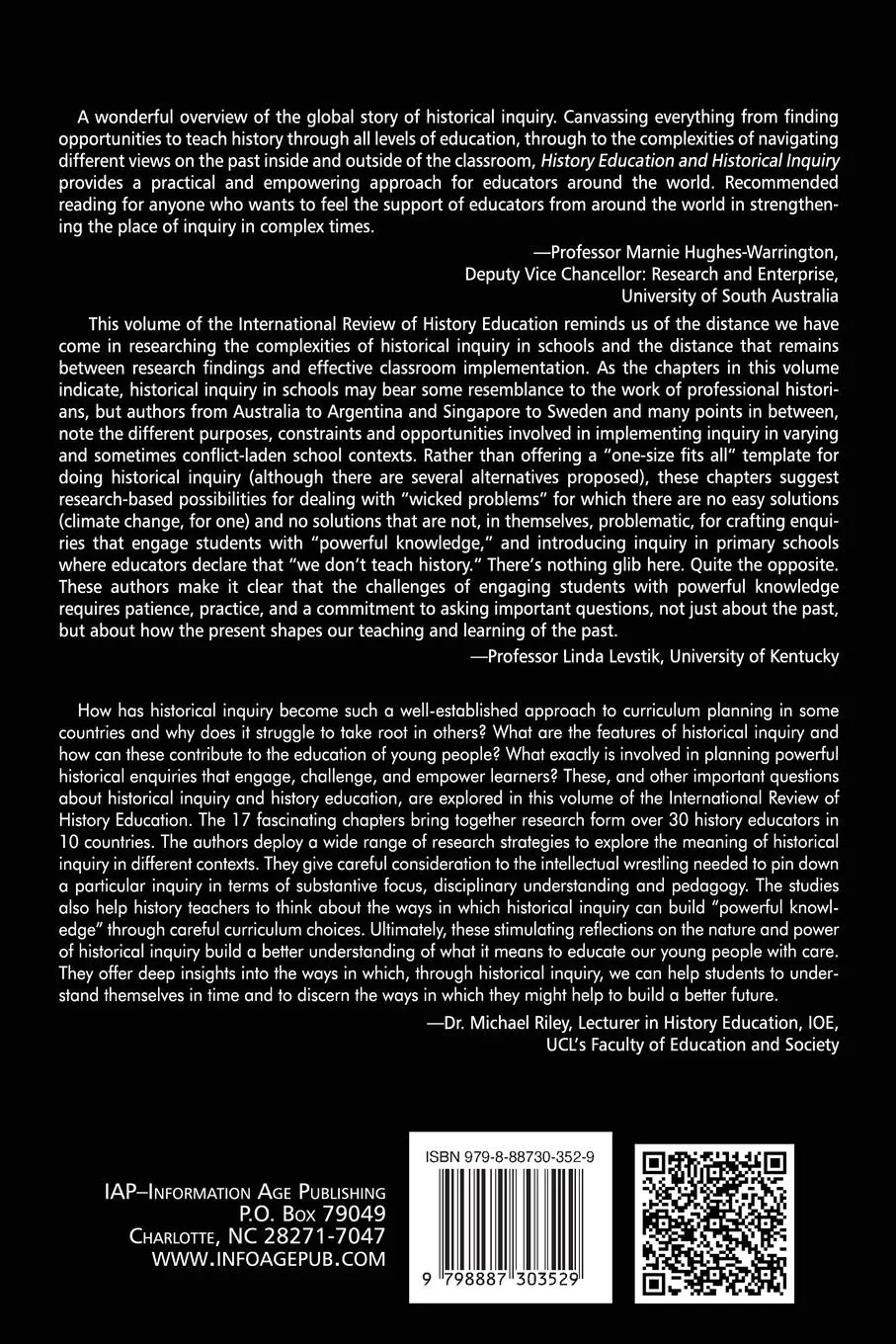 Rückseite: 9798887303529 | History Education and Historical Inquiry | Bob Bain (u. a.) | Buch