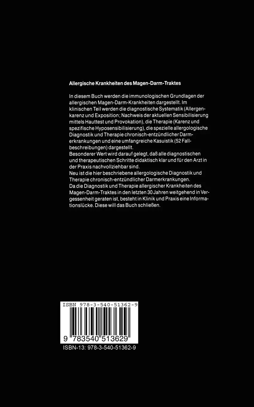 Rückseite: 9783540513629 | Allergische Krankheiten des Magen-Darm-Traktes | Jorde (u. a.) | Buch