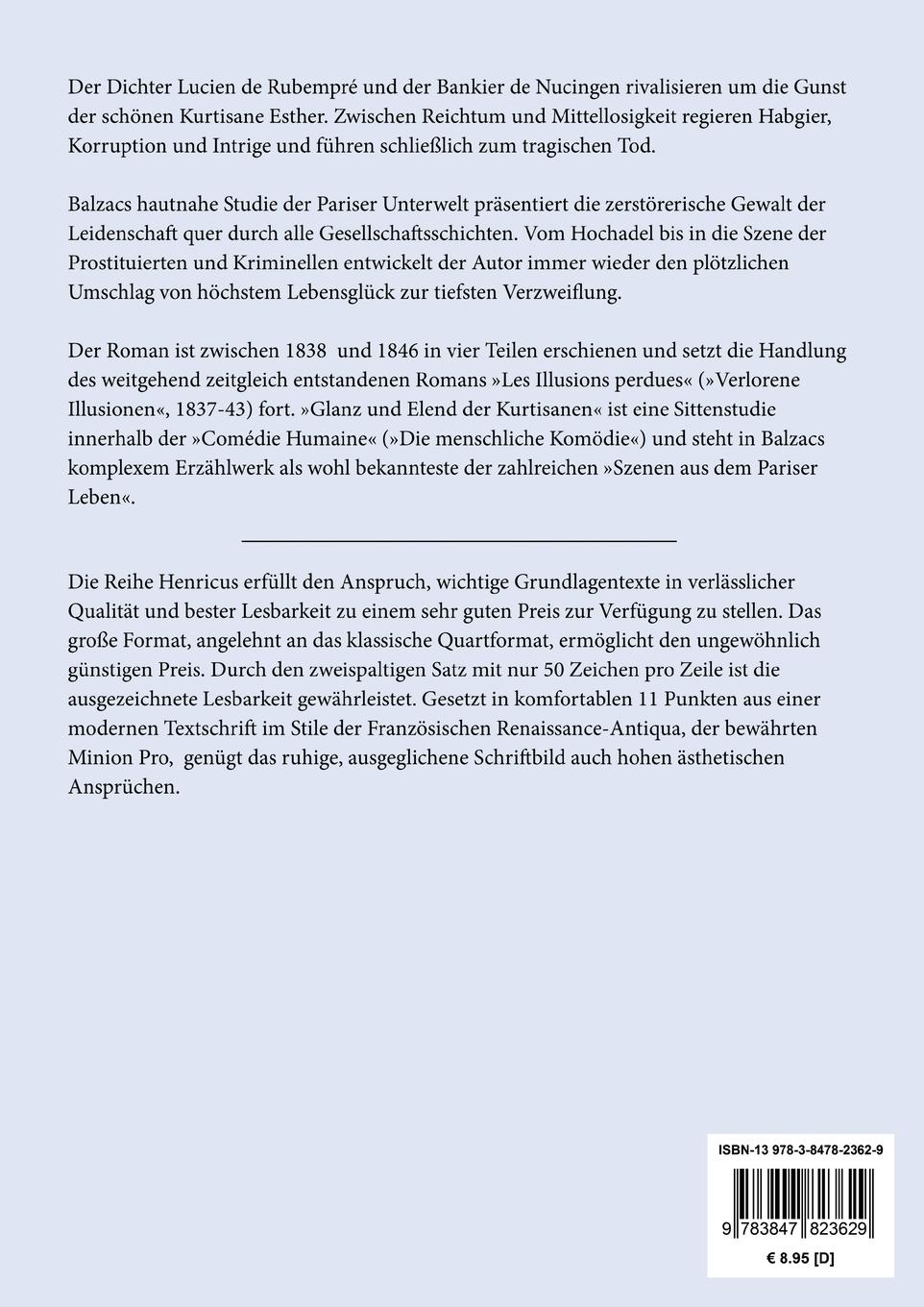 Rückseite: 9783847823629 | Glanz und Elend der Kurtisanen | Roman | Honoré de Balzac | Buch