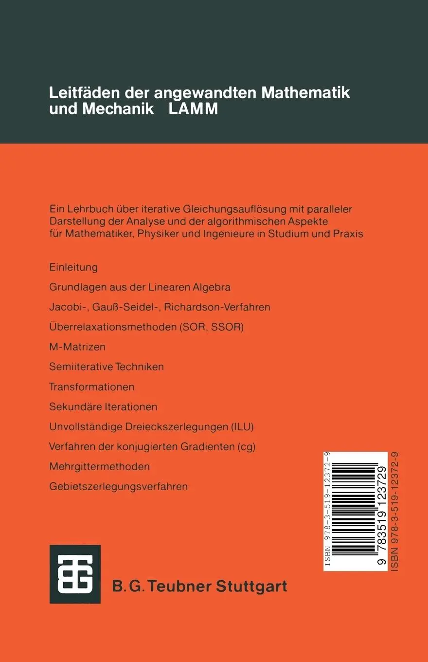 Rückseite: 9783519123729 | Iterative Lösung großer schwachbesetzter Gleichungssysteme | Hackbusch