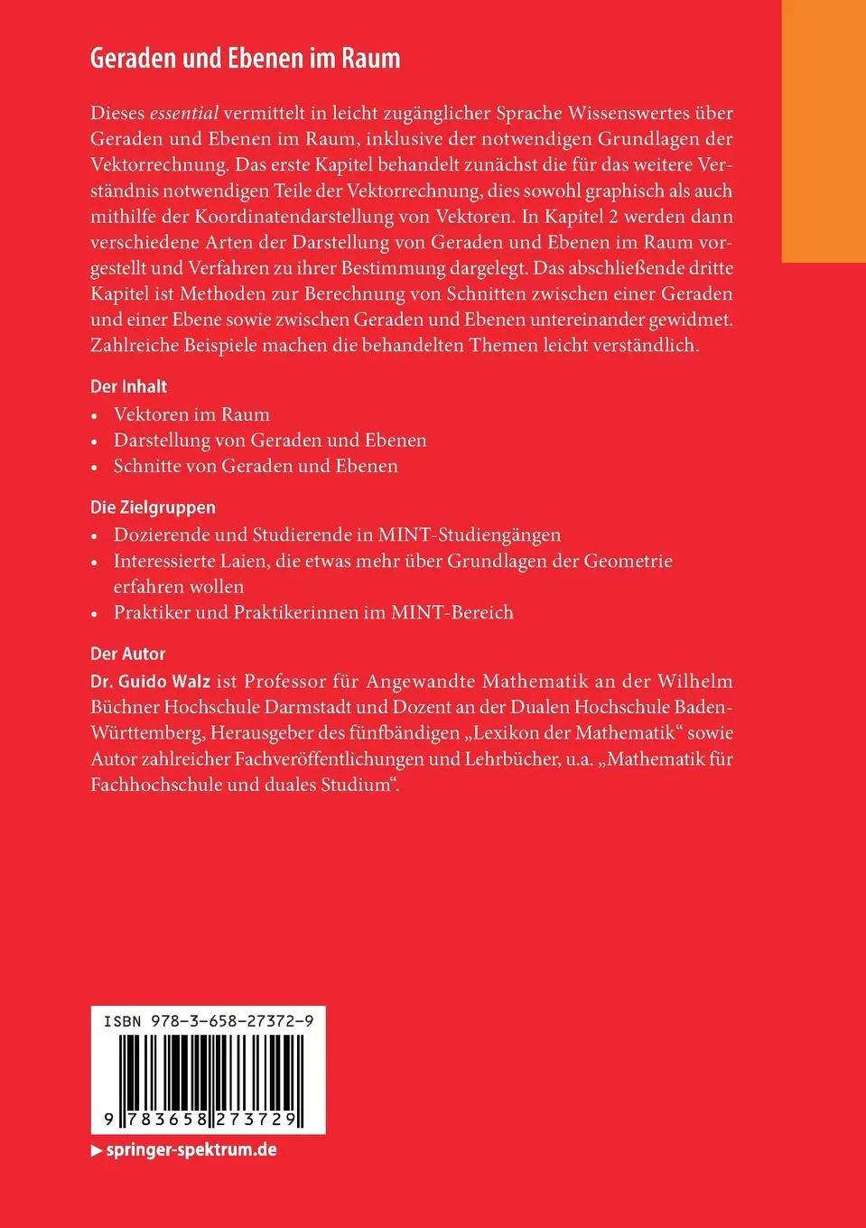 Rückseite: 9783658273729 | Geraden und Ebenen im Raum | Klartext für Nichtmathematiker | Walz