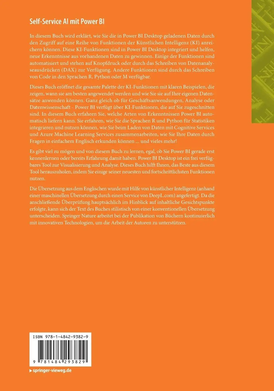 Rückseite: 9781484293829 | Self-Service AI mit Power BI | Markus Ehrenmueller-Jensen | Buch