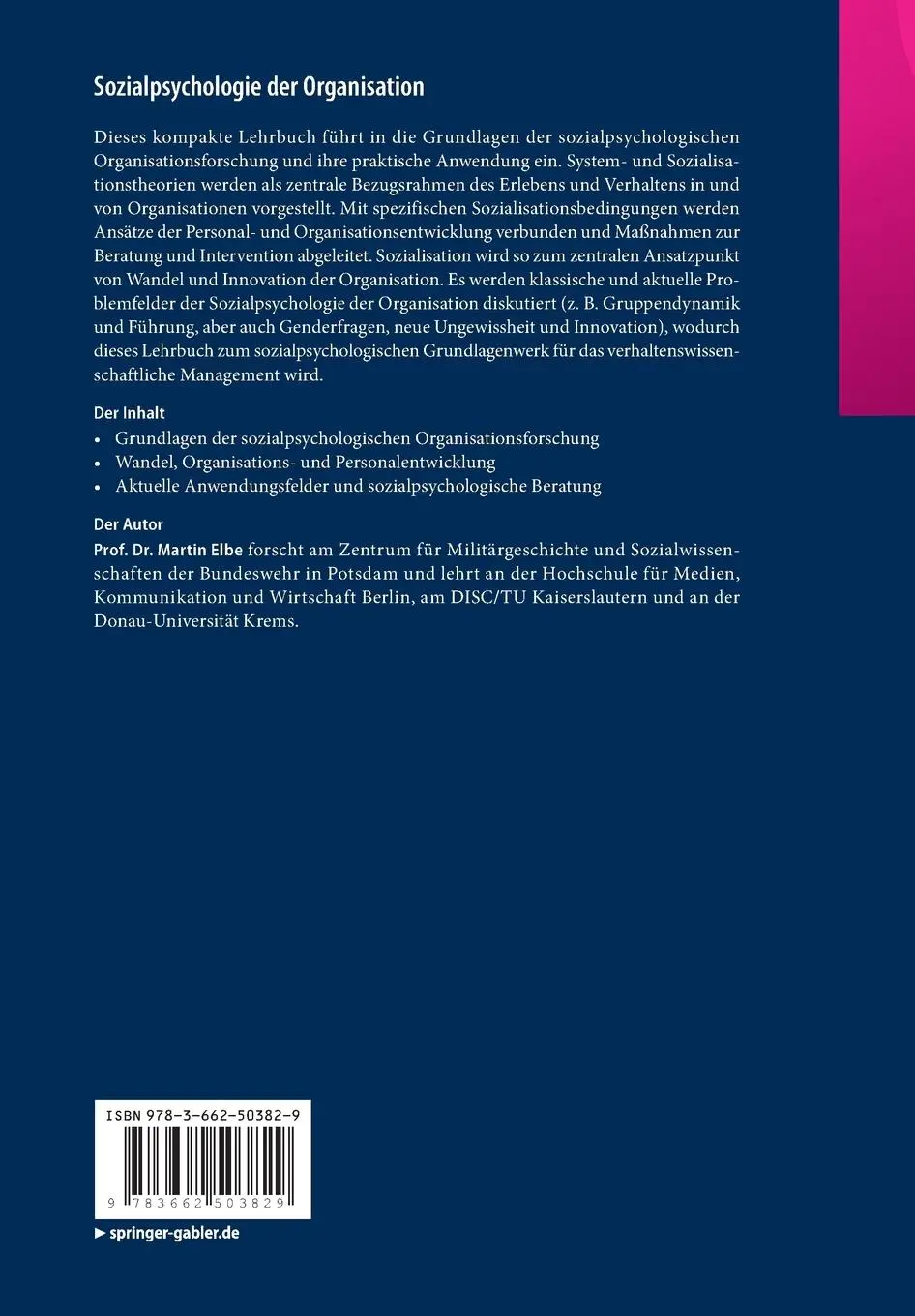 Rückseite: 9783662503829 | Sozialpsychologie der Organisation | Martin Elbe | Taschenbuch | x