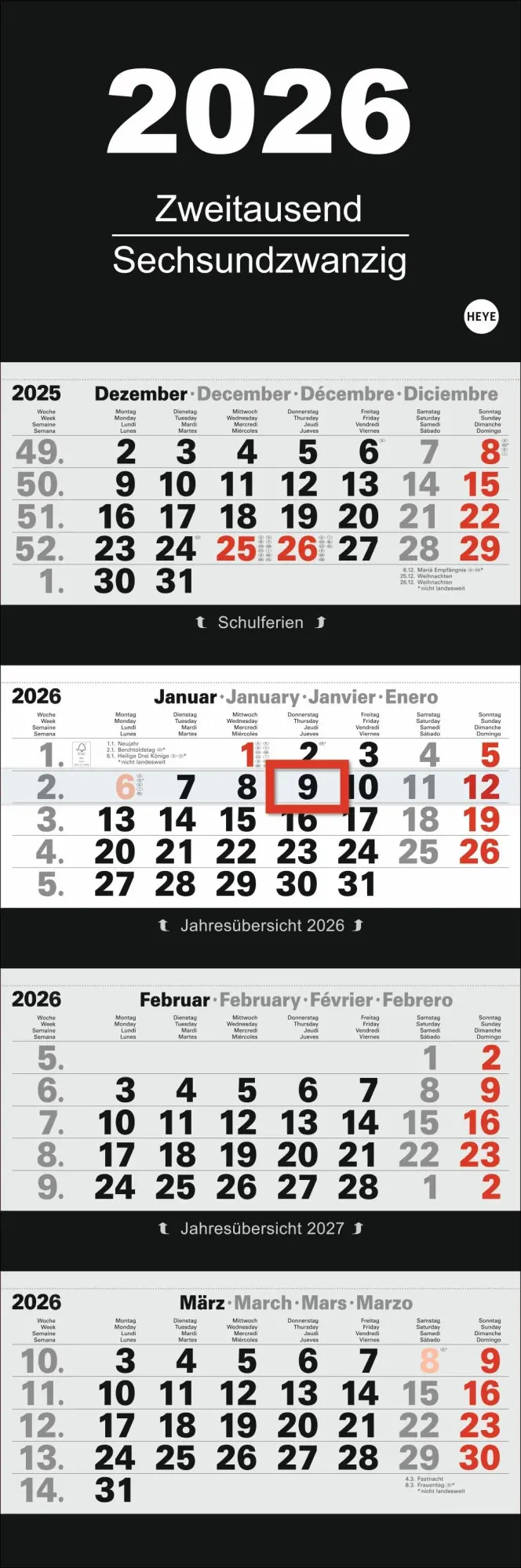 Cover: 9783756413829 | 4-Monatsplaner 2026 | Kalender | Bürokalender Heye | 14 S. | Deutsch