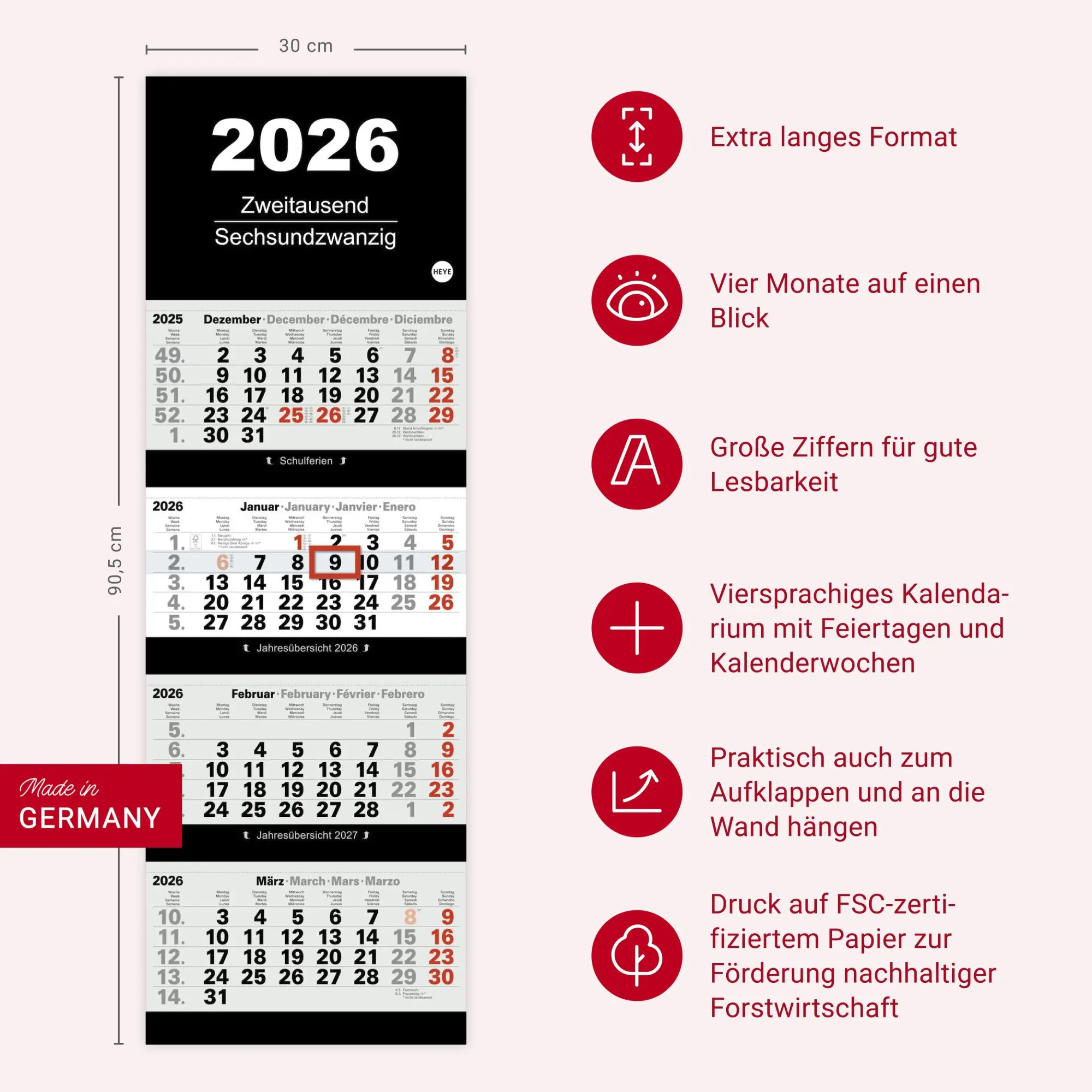 Bild: 9783756413829 | 4-Monatsplaner 2026 | Kalender | Bürokalender Heye | 14 S. | Deutsch